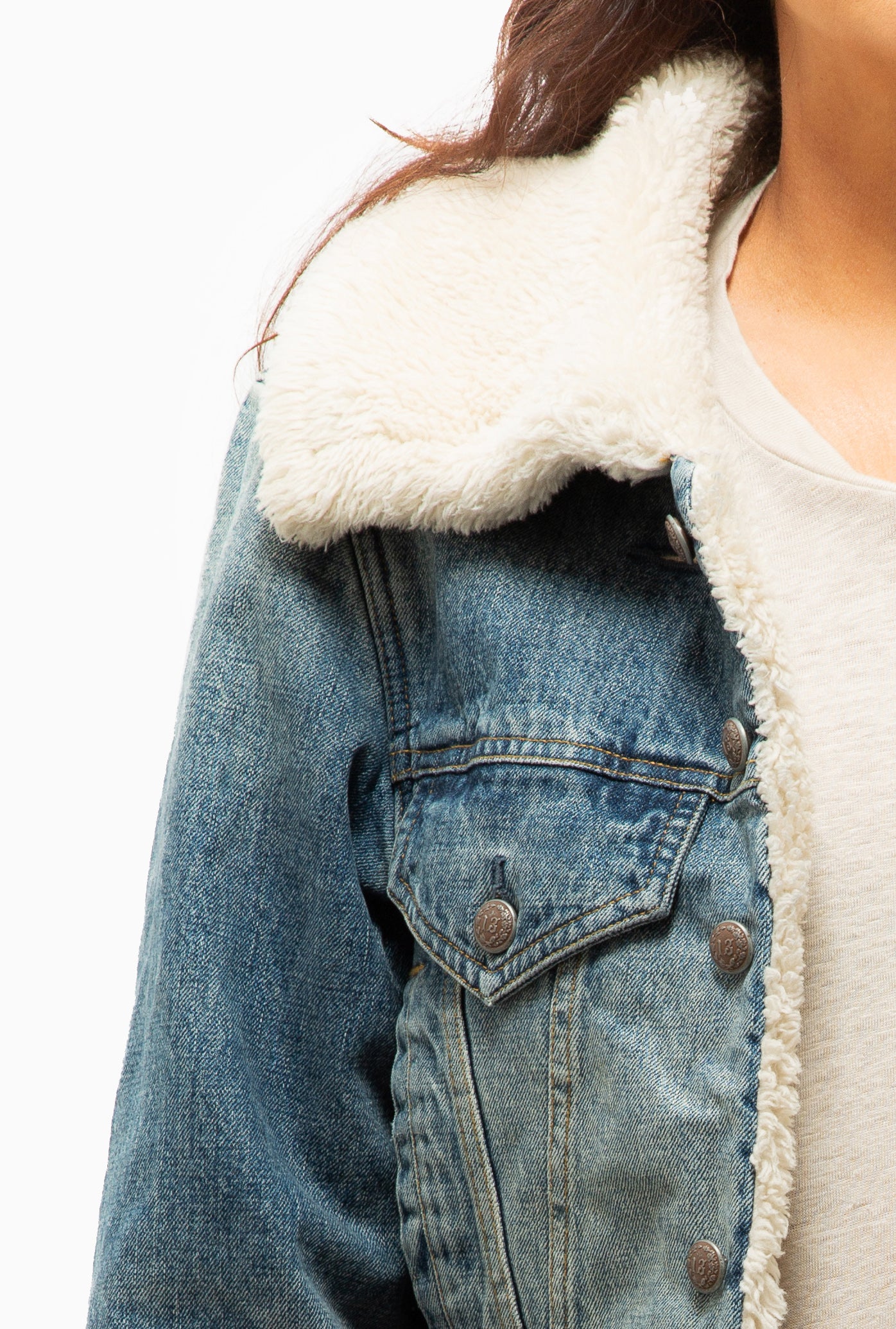 Double Collar Sherpa Trucker Jacket | Leo Blue