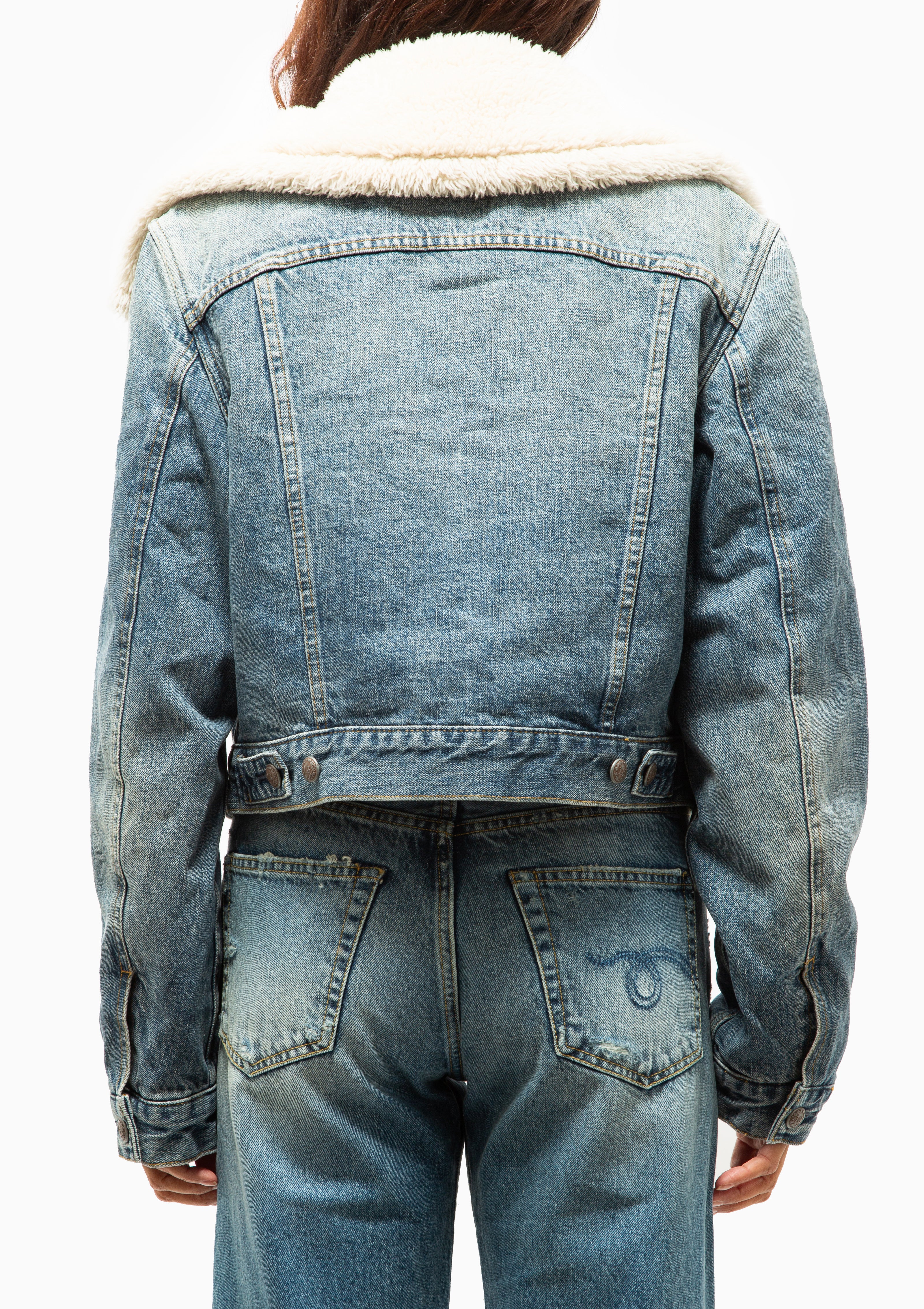 Double Collar Sherpa Trucker Jacket | Leo Blue