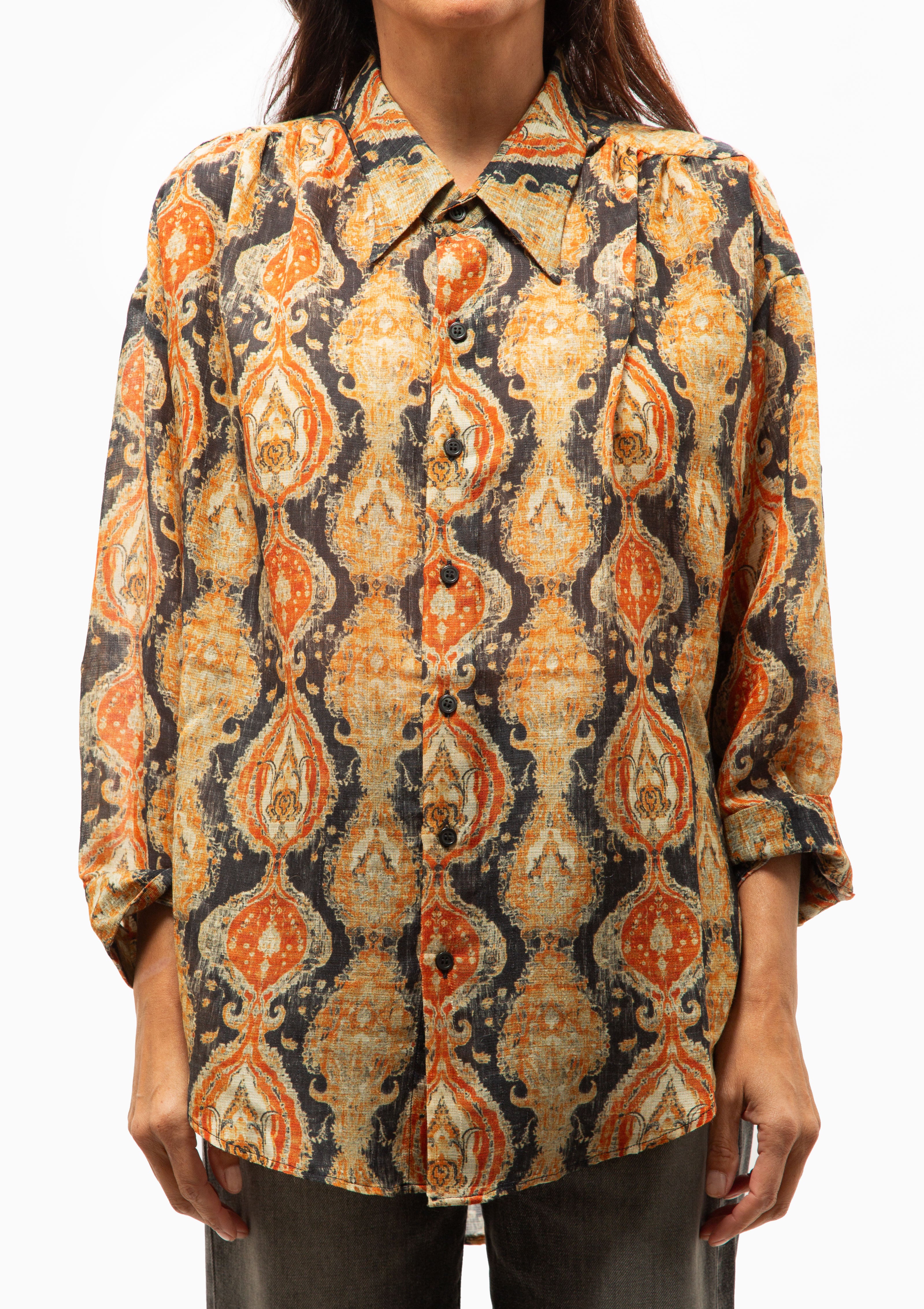 Gathered Yoke Drop Neck Shirt | Orange Dark Navy Multicolor