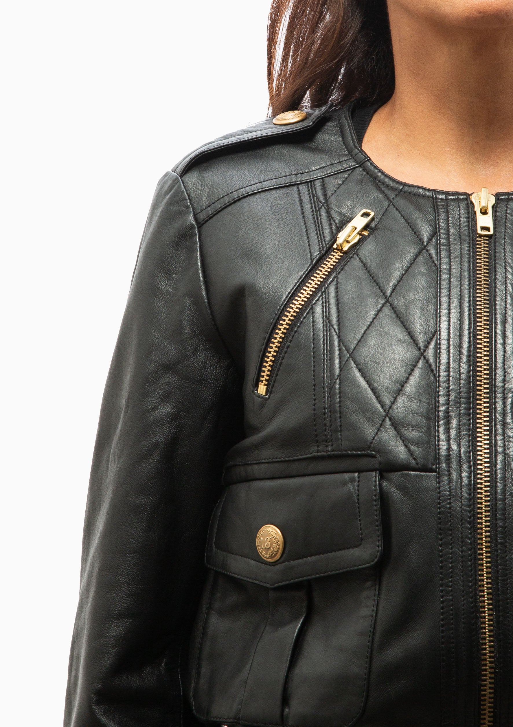 Leather Shrunken Quilted Zippered Jacket | Black