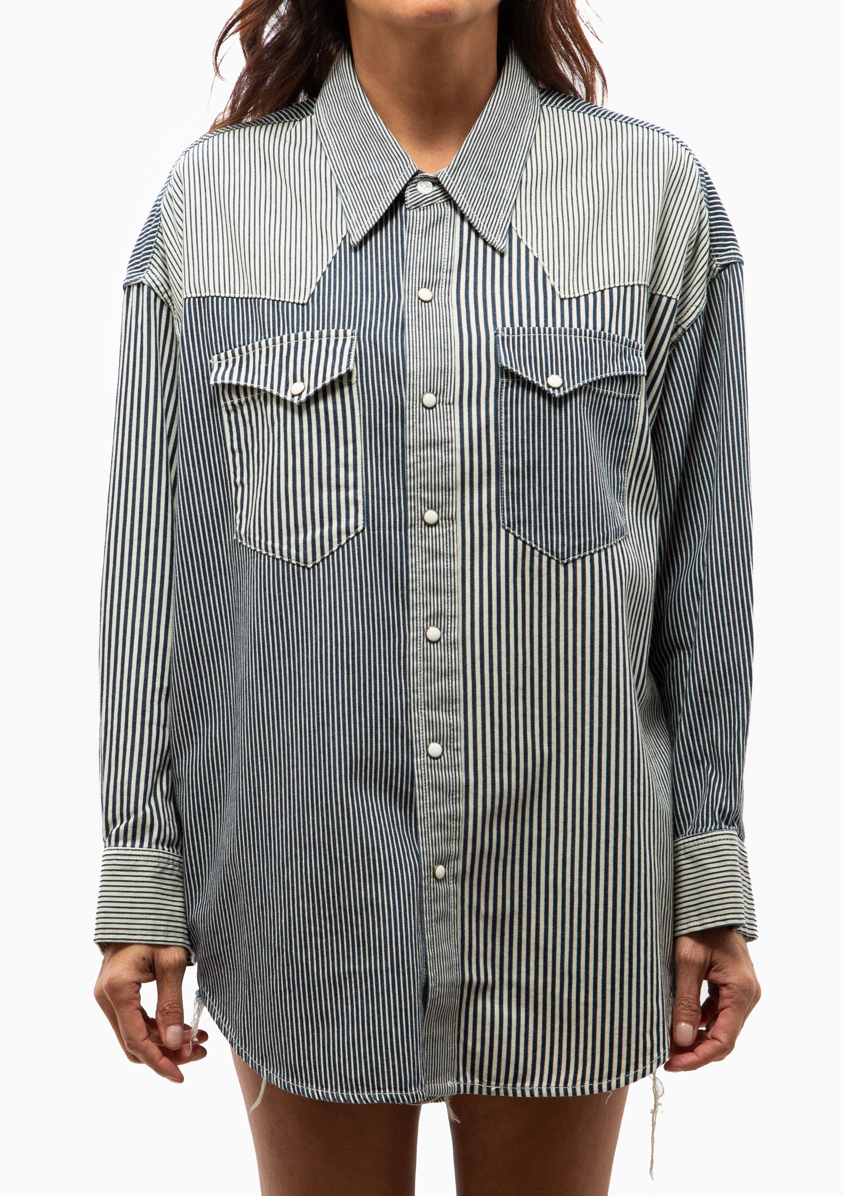 Oversized Cowboy Shirt | Multi Stripe Railroad