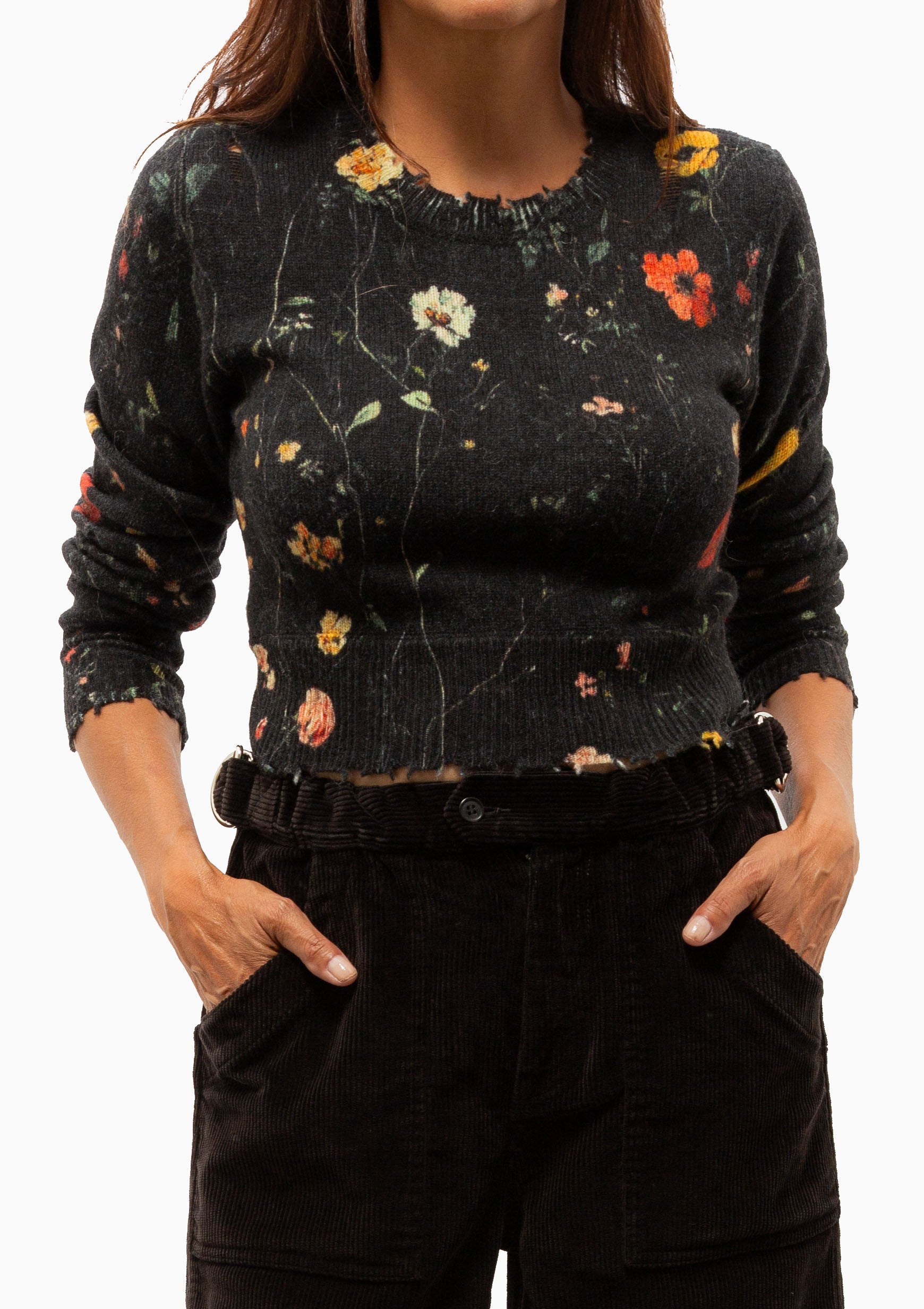 Printed Baby Crewneck | Floral On Black