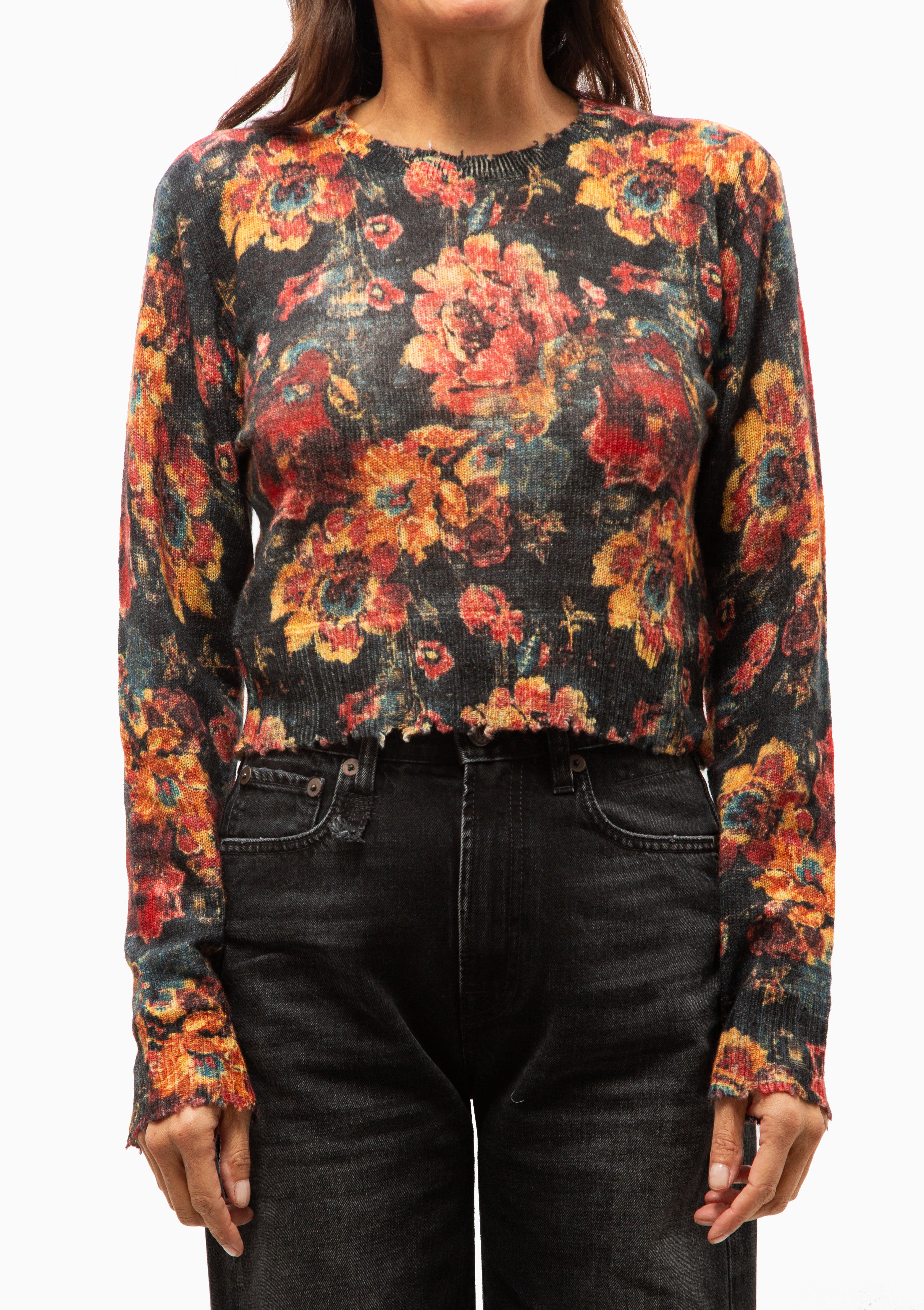 Printed Baby Crewneck | Multicolor Orange Floral