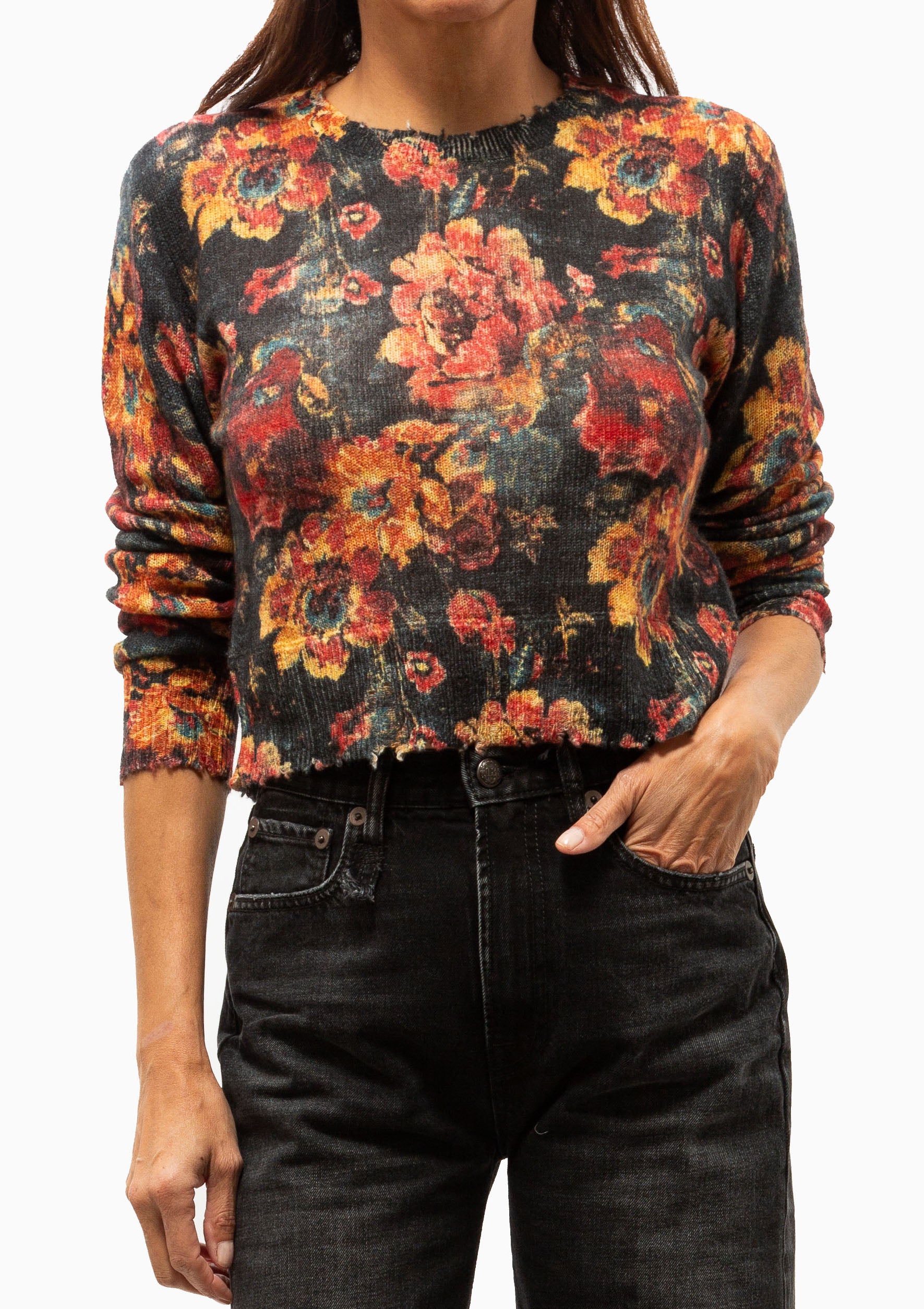 Printed Baby Crewneck | Multicolor Orange Floral