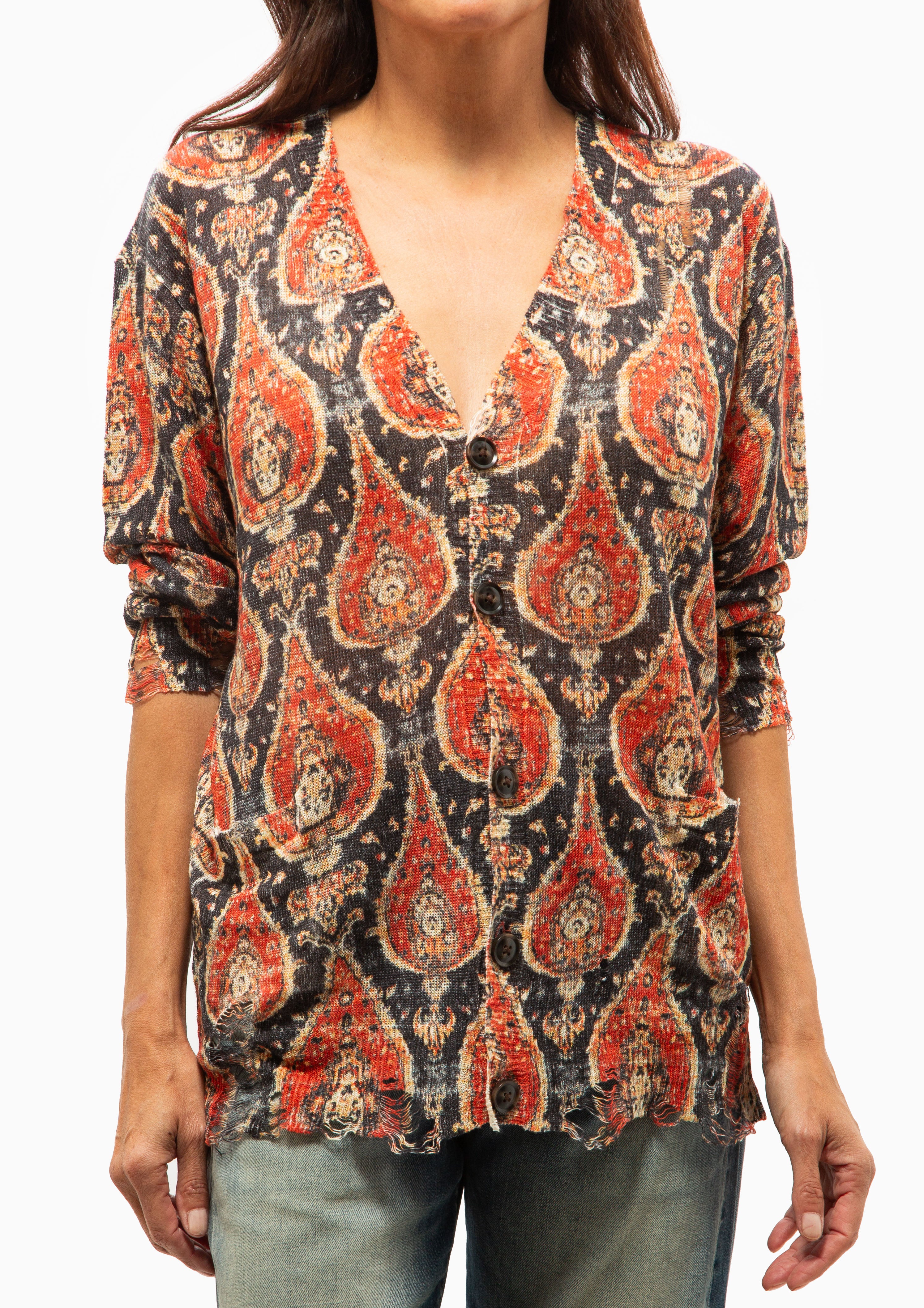 Printed Boyfriend Cardigan | Orange Black Multicolor