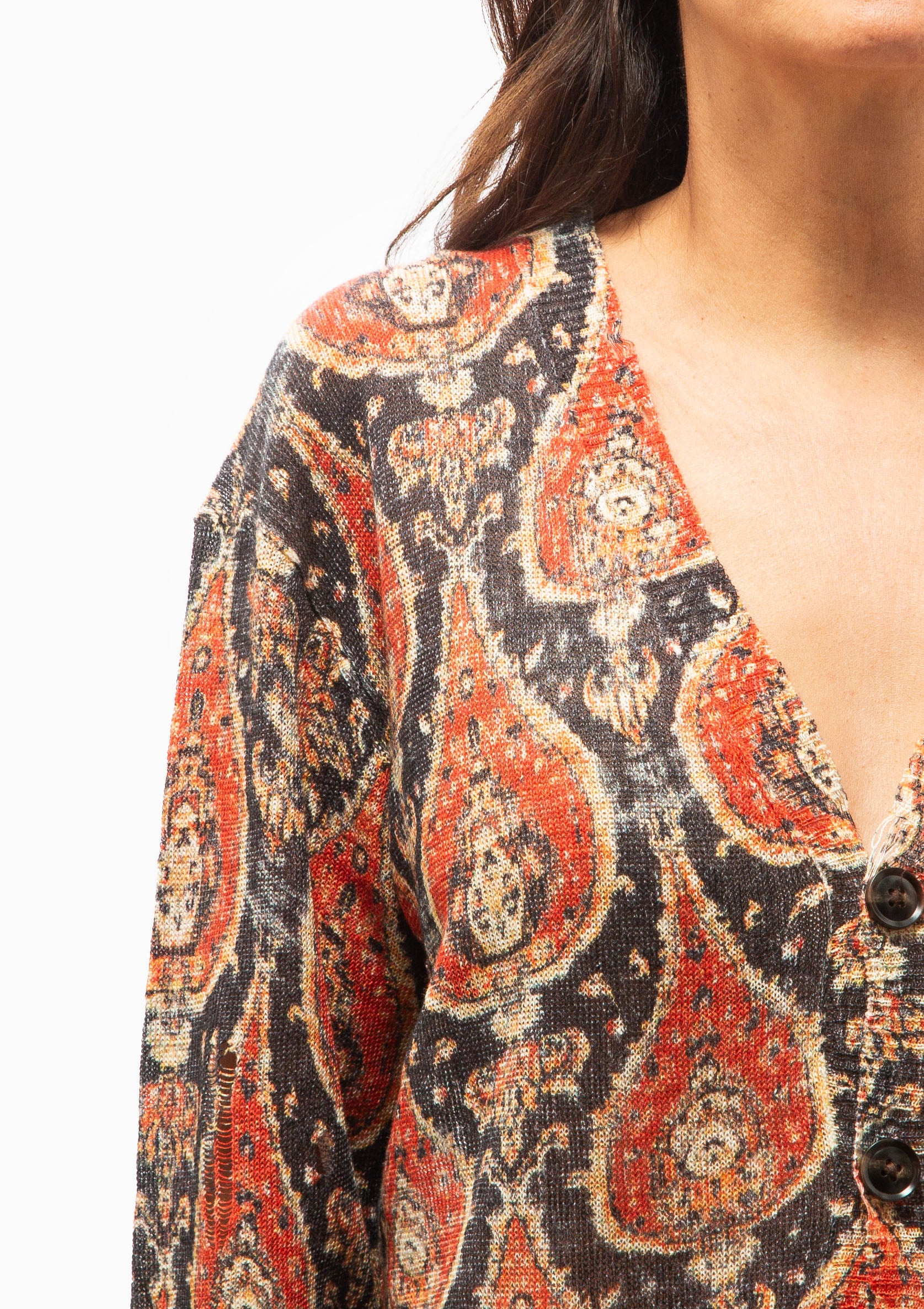 Printed Boyfriend Cardigan | Orange Black Multicolor