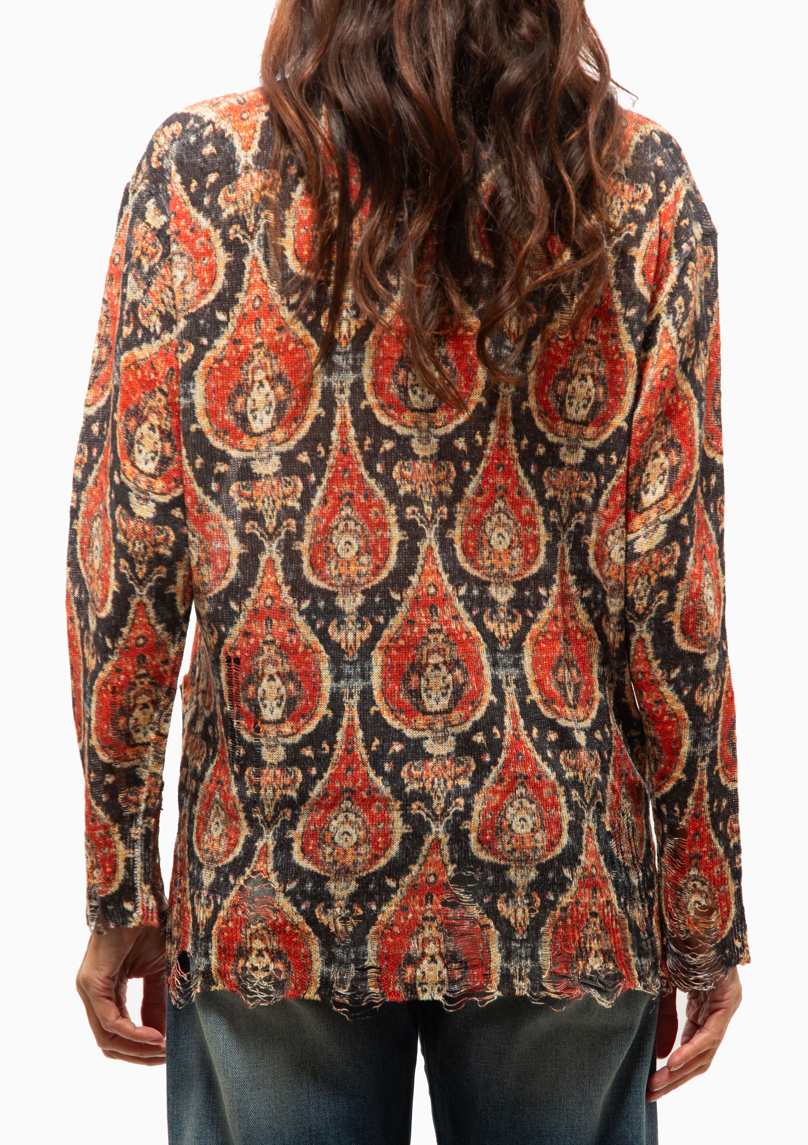 Printed Boyfriend Cardigan | Orange Black Multicolor