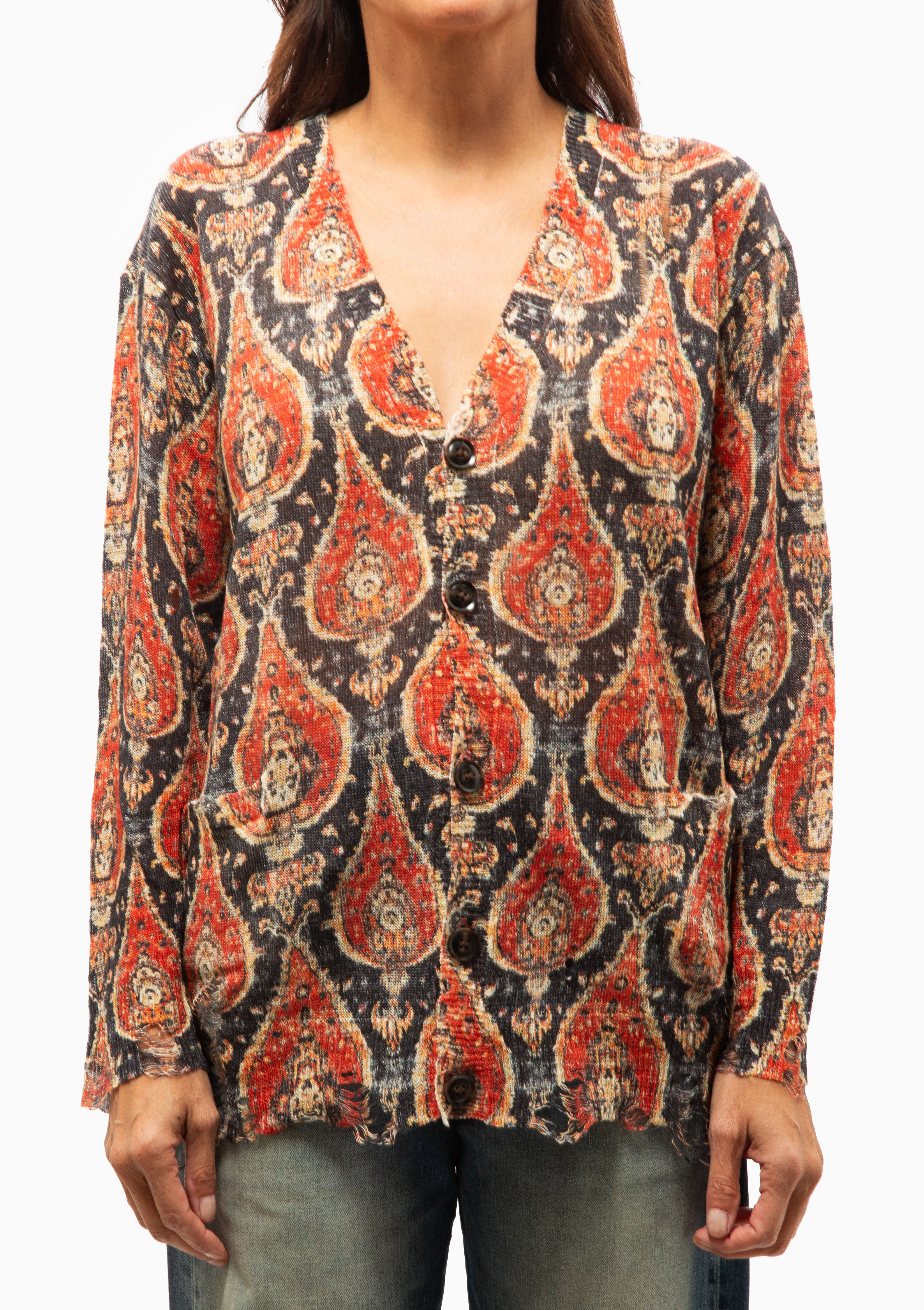 Printed Boyfriend Cardigan | Orange Black Multicolor