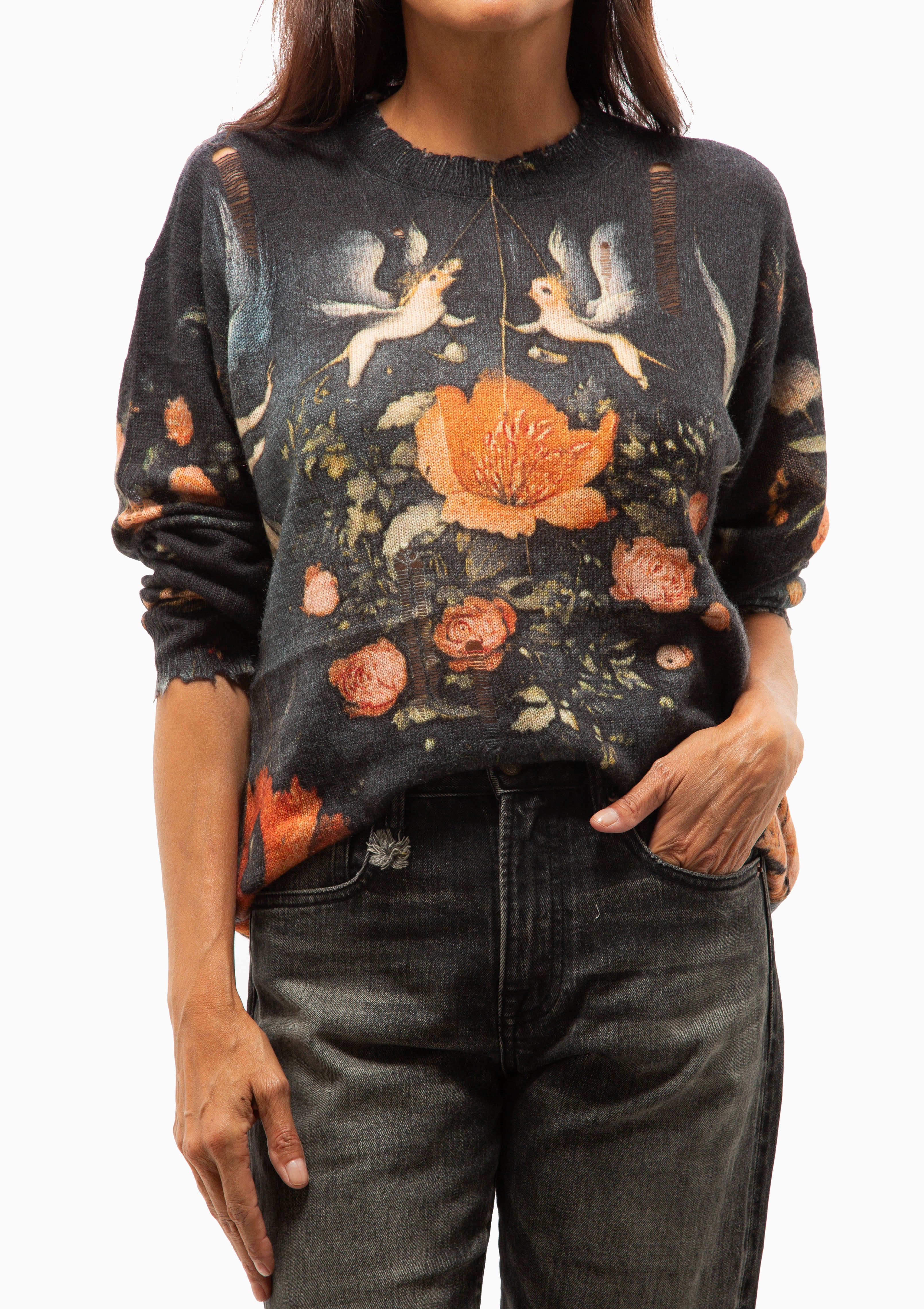 Printed Boyfriend Sweater | Multicolor Black