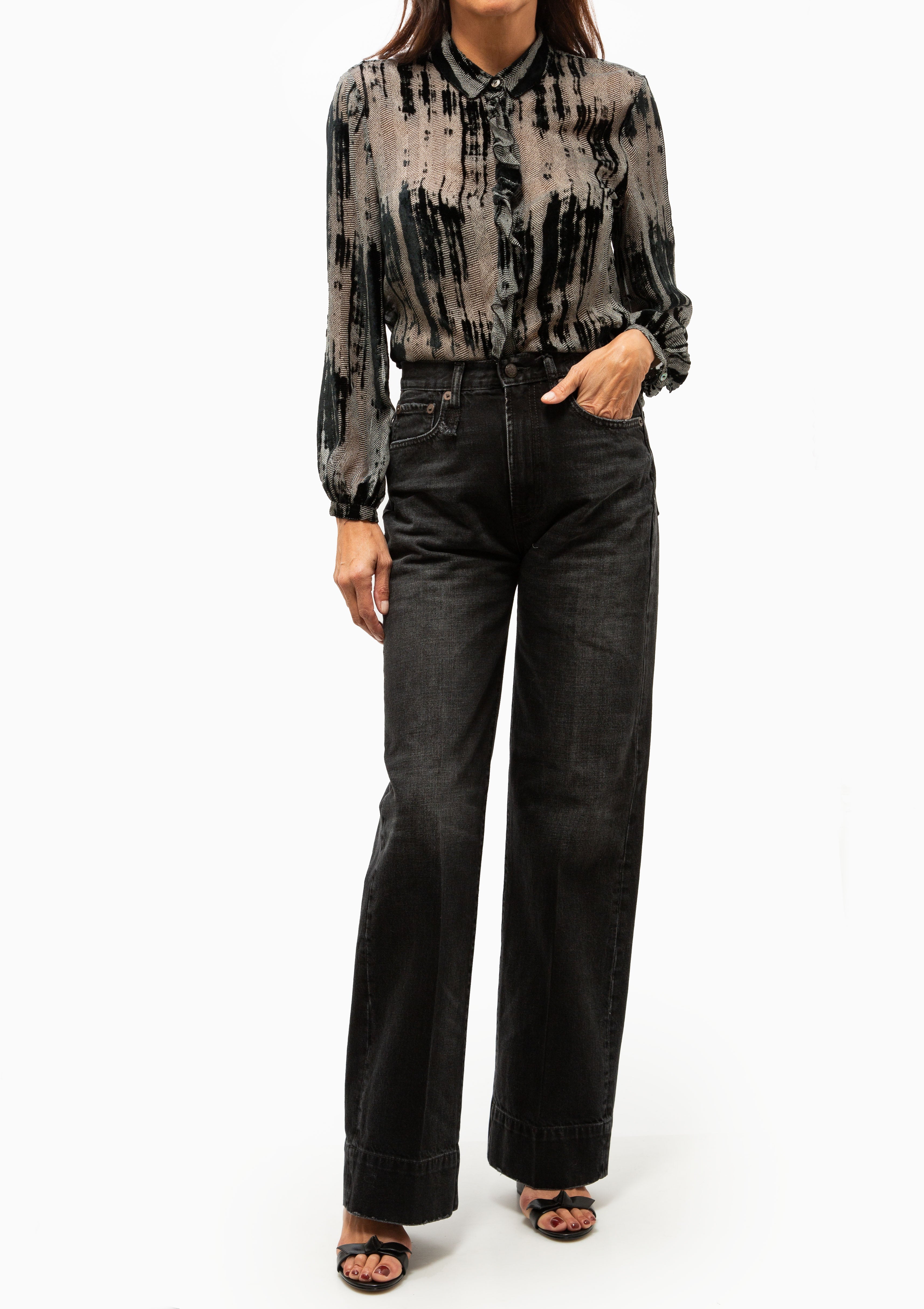 Ruffle Blouse | Multi Stripe Railroad