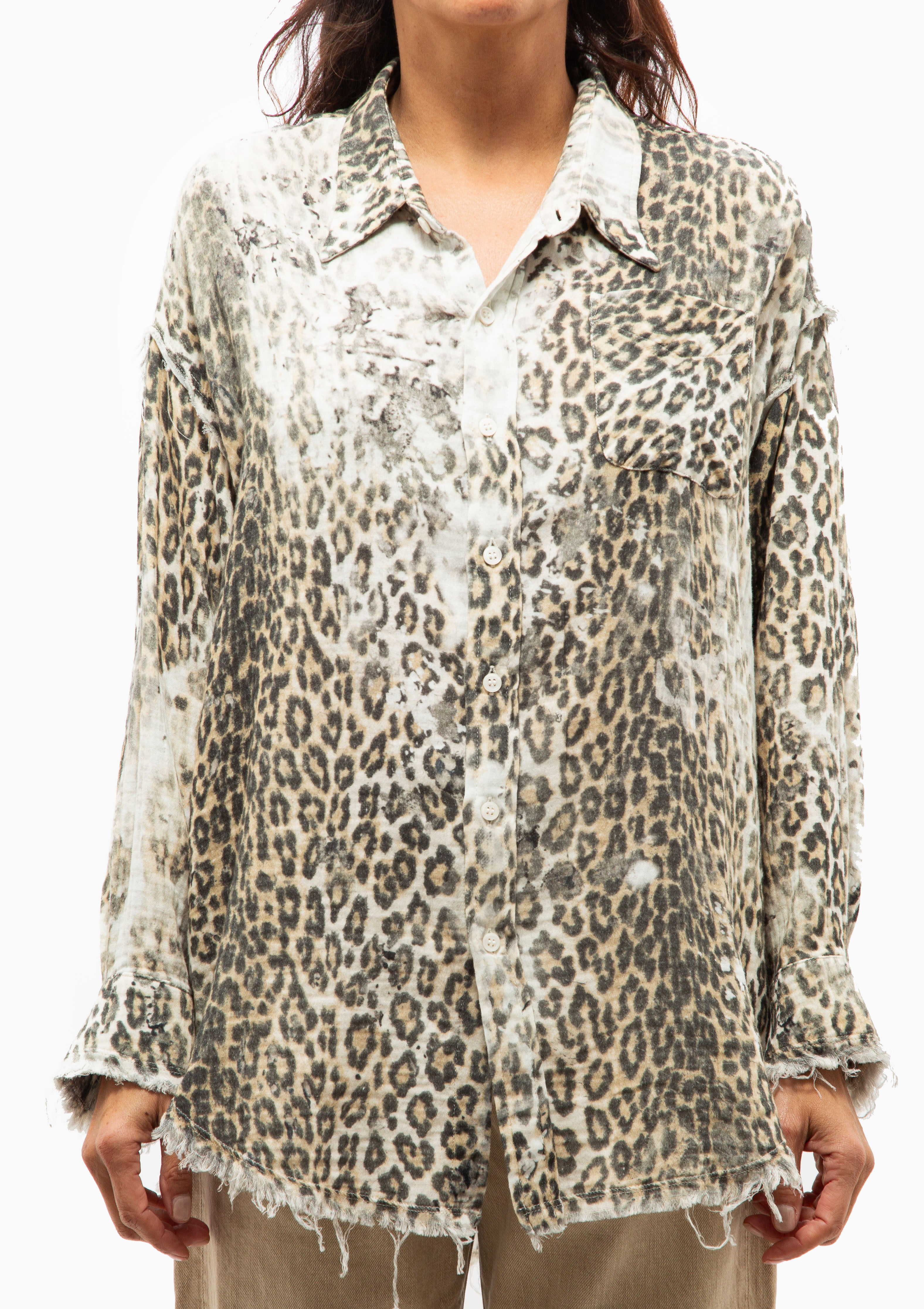 Shredded Seam Drop Neck Shirt | Bleached Leopard