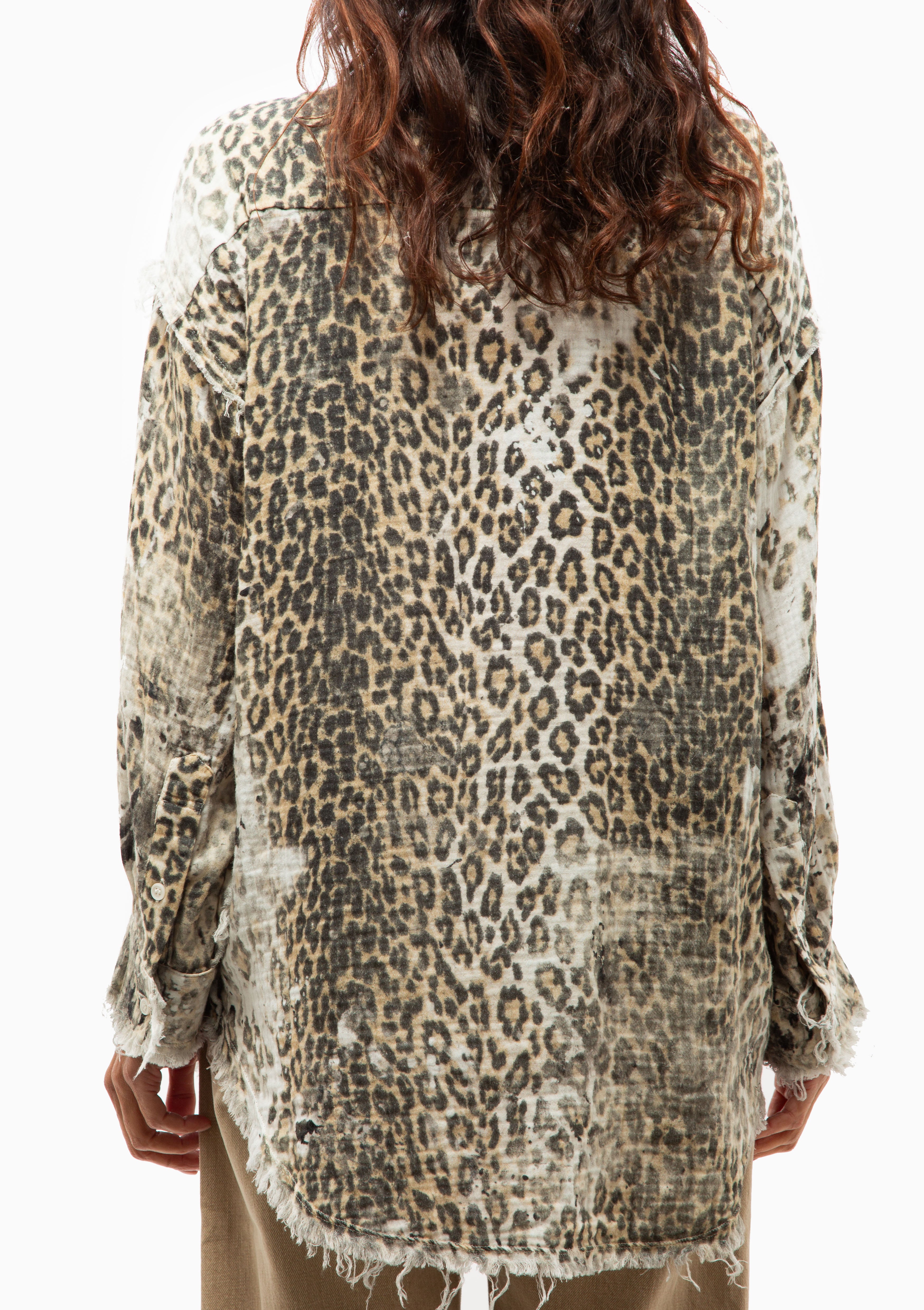 Shredded Seam Drop Neck Shirt | Bleached Leopard