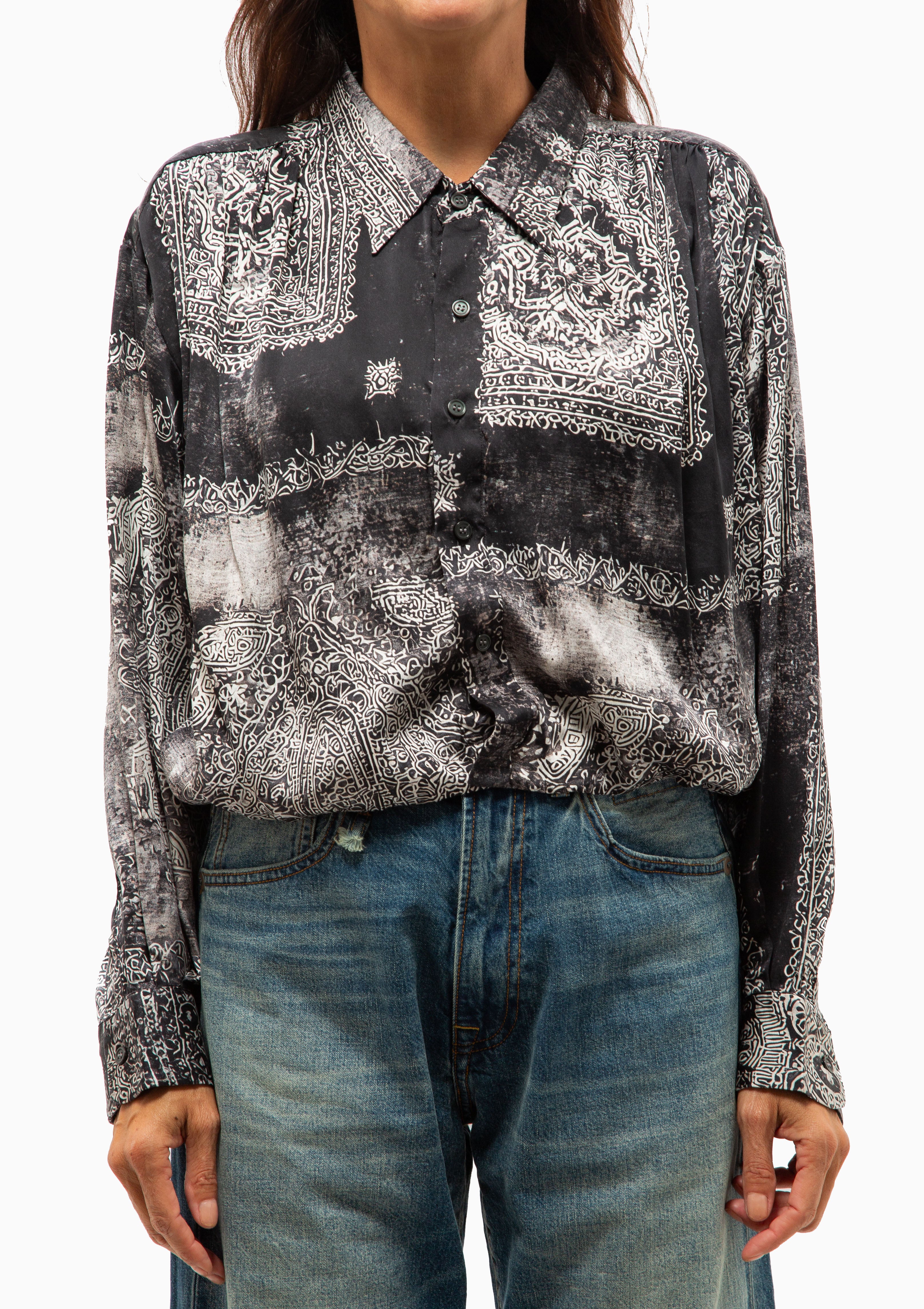 Bubble Shirt With Gathered Yoke | Black Multi Medallion