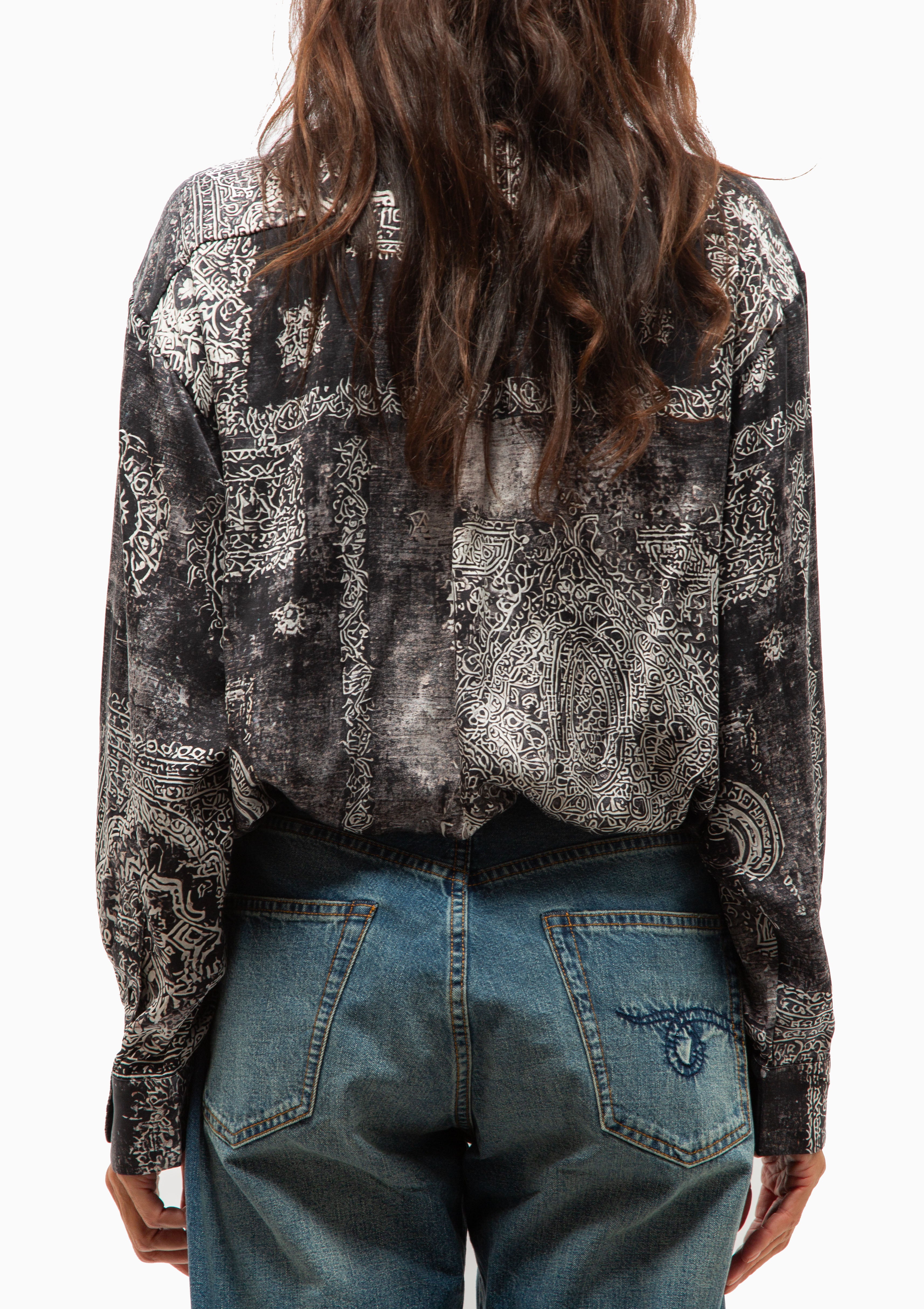 Bubble Shirt With Gathered Yoke | Black Multi Medallion