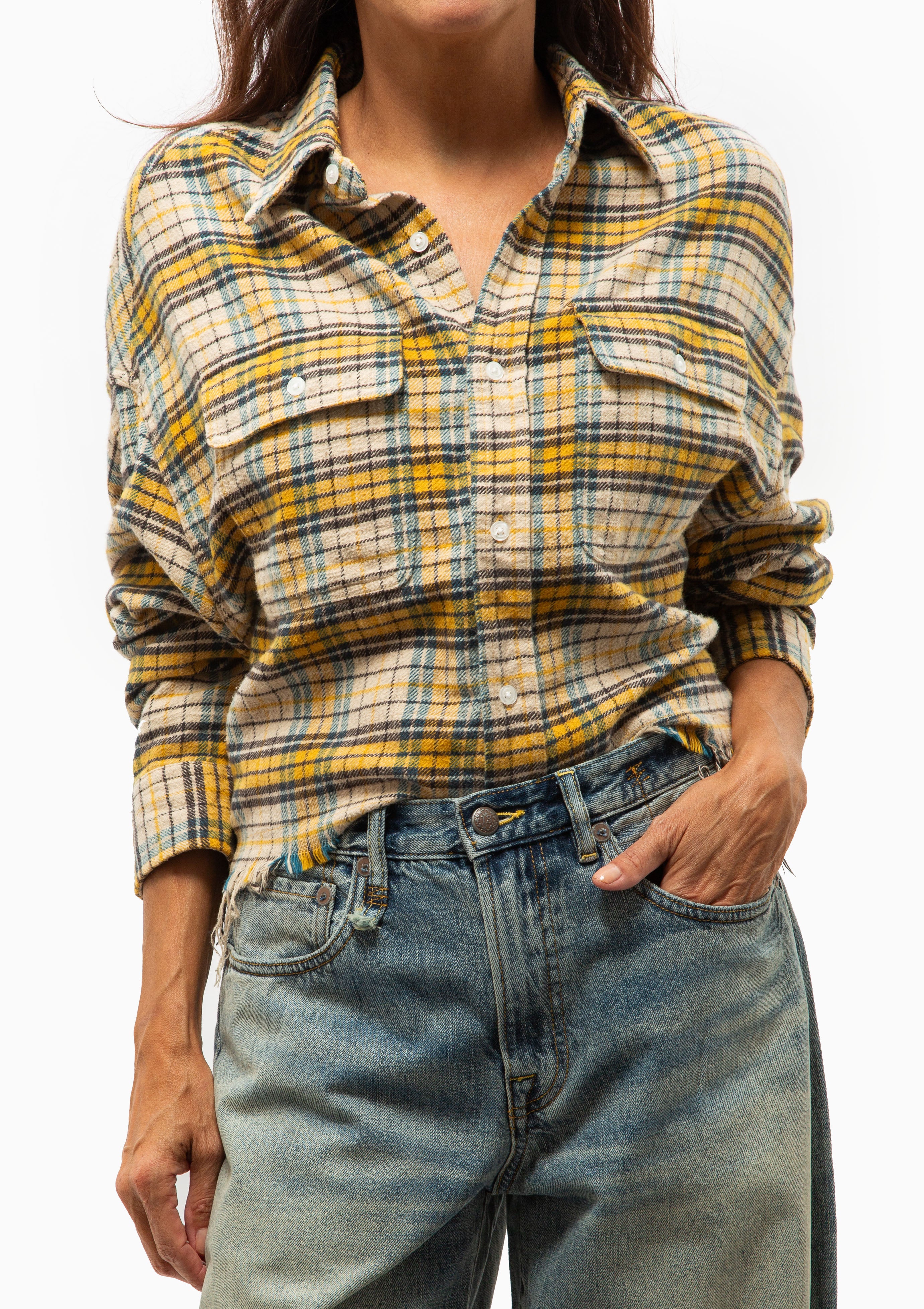 Cropped Work Shirt | Yellow Plaid