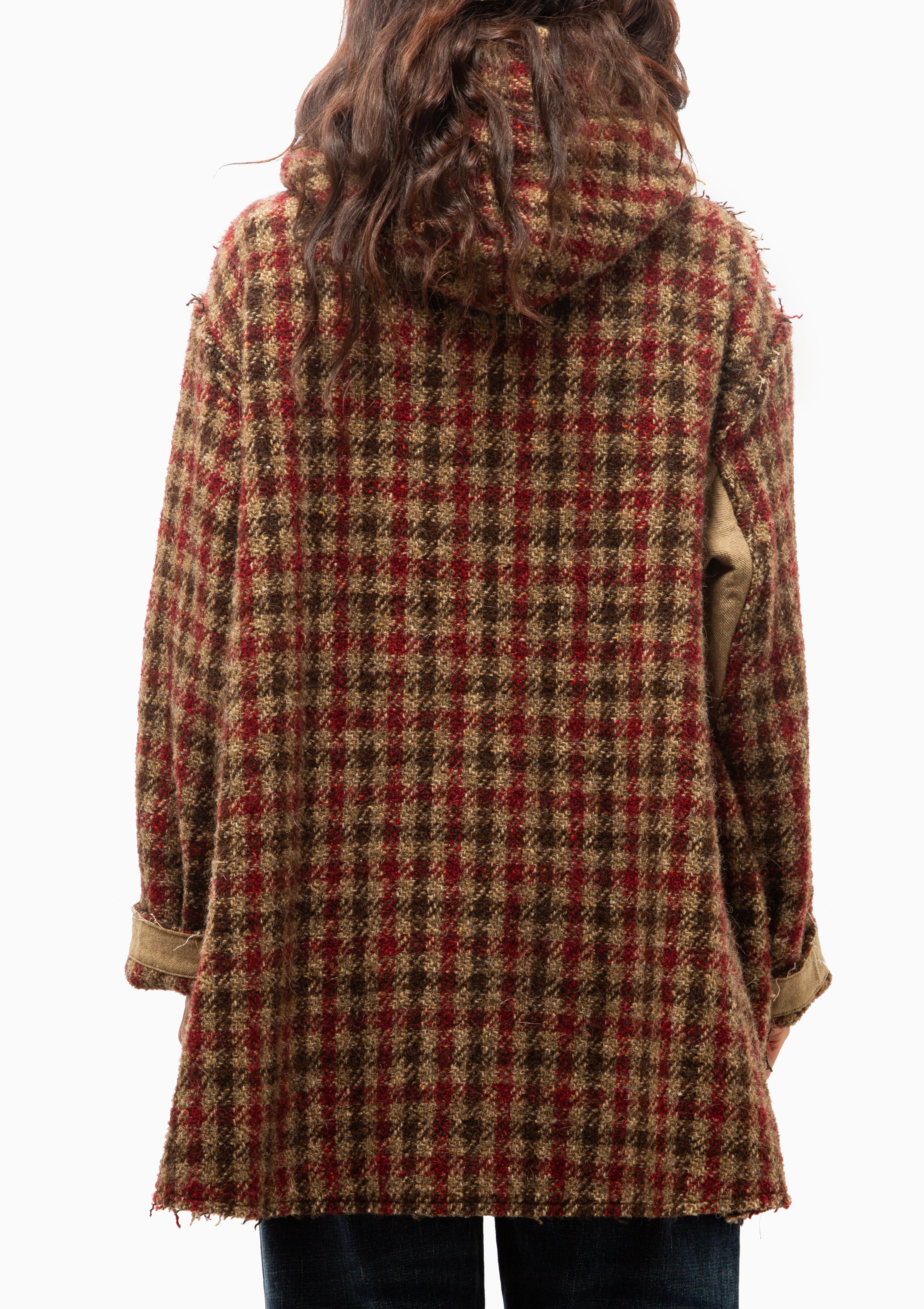 Oversized Hooded Jacket | Khaki Red Check