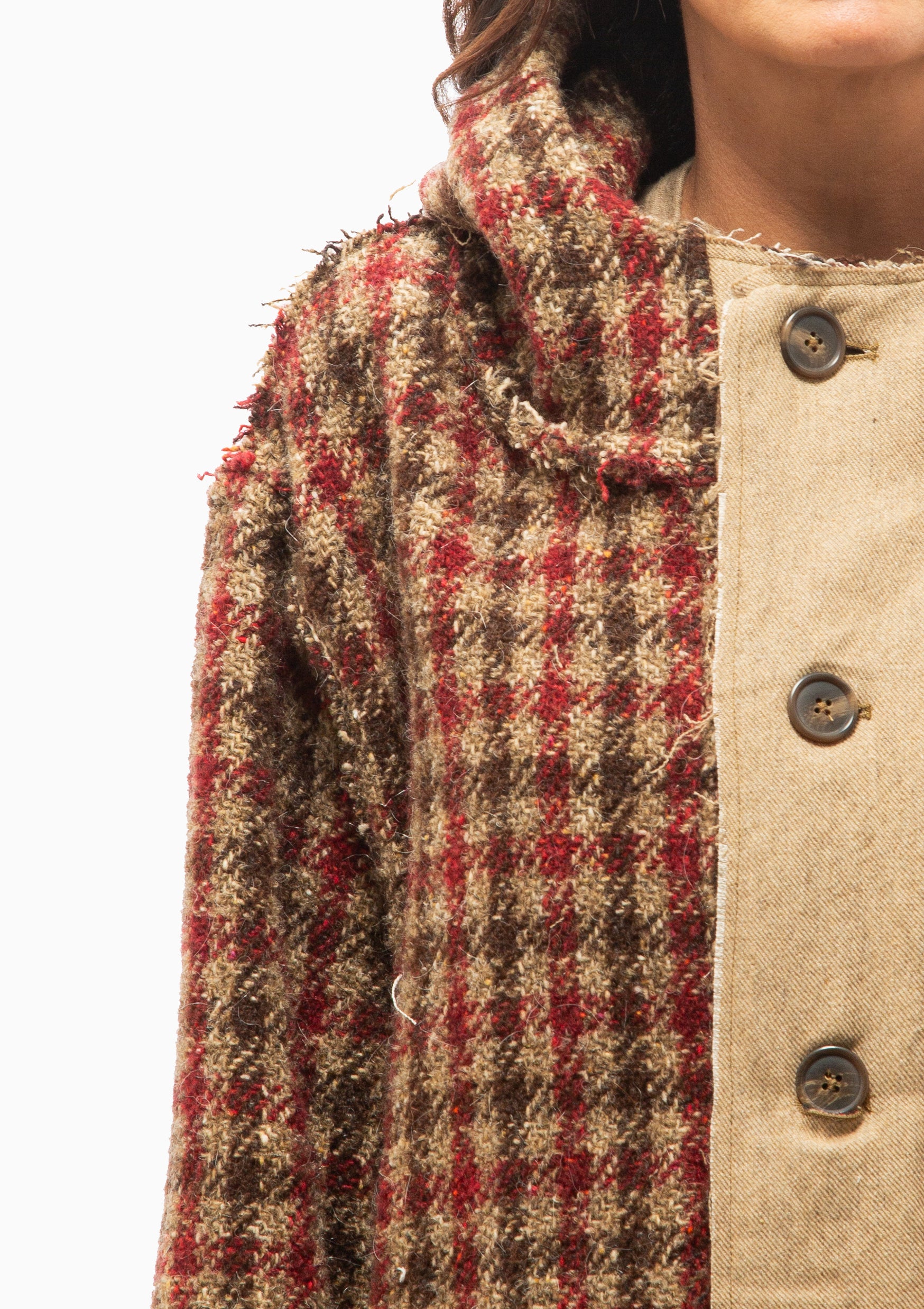 Oversized Hooded Jacket | Khaki Red Check