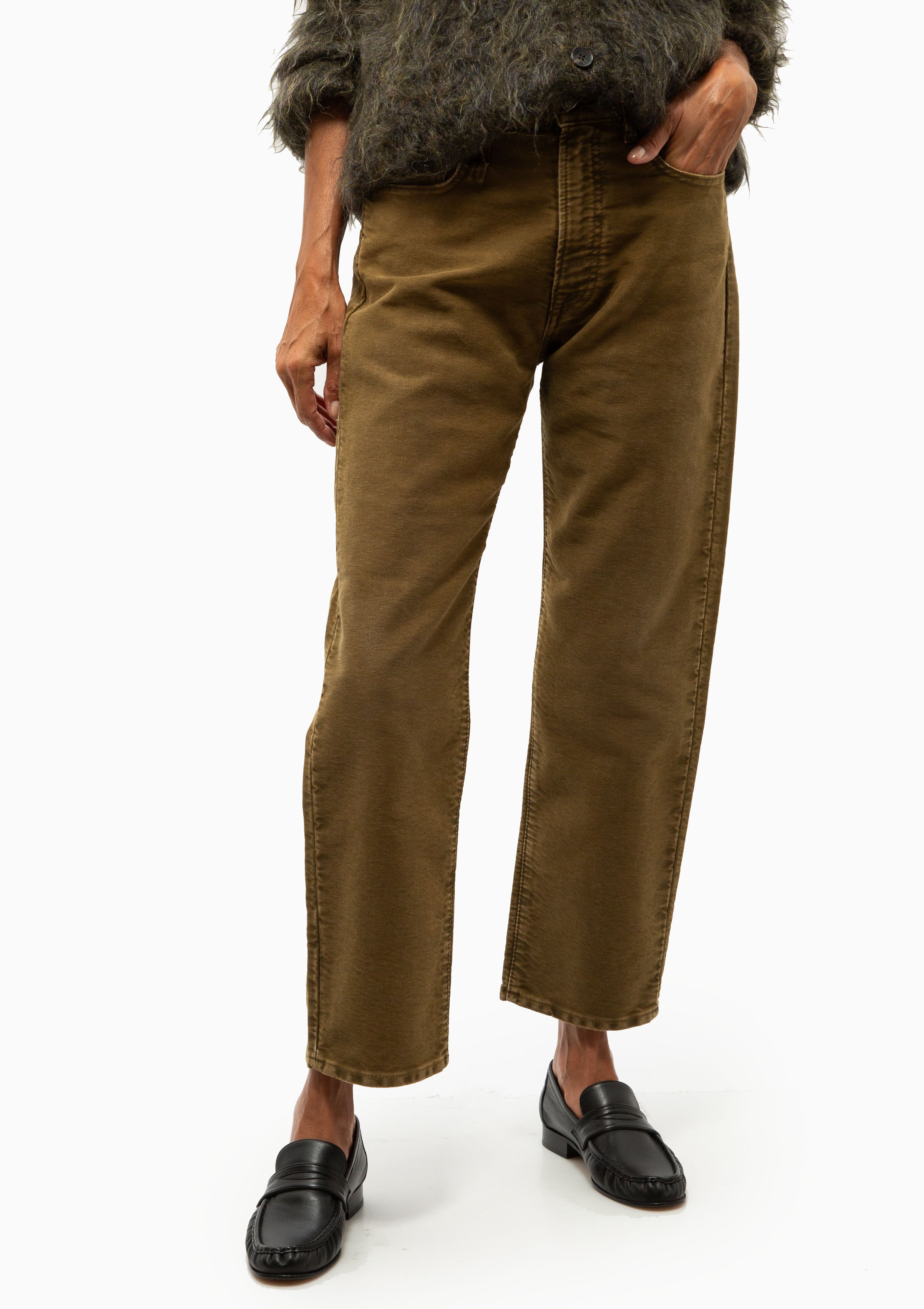 Boyfriend Jean | Olive Garment Dyed Moleskin Green