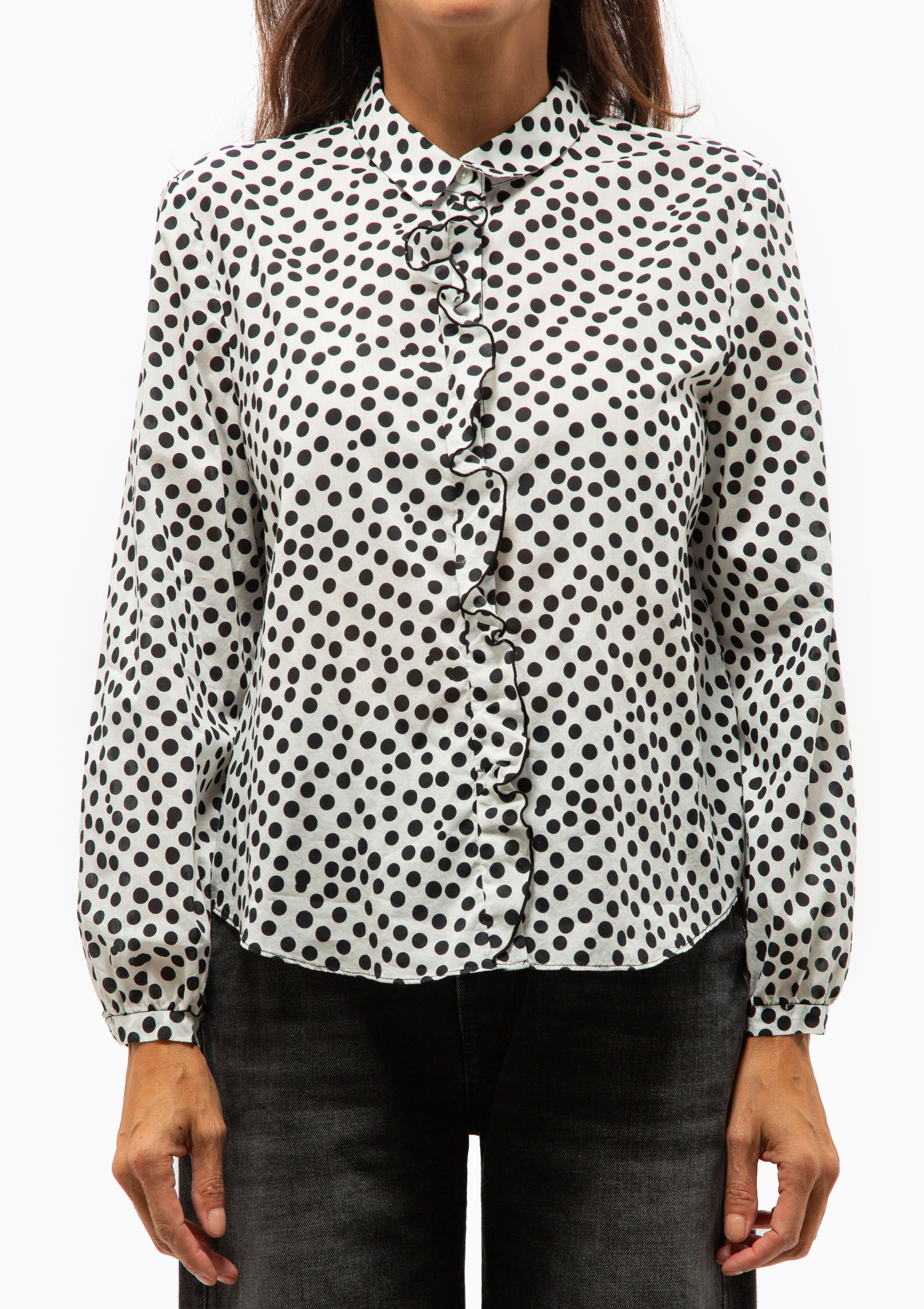 Ruffle Blouse | White/Allover Polka Dot