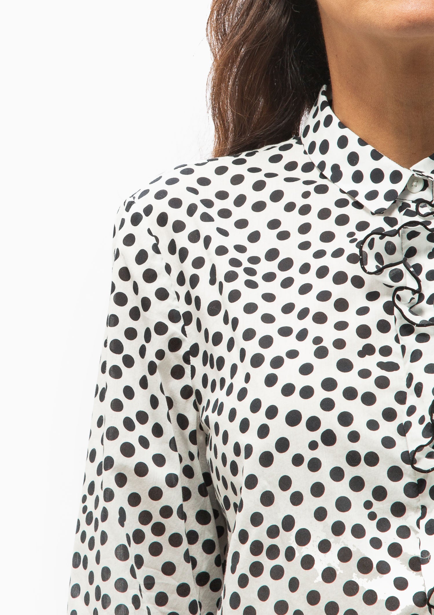 Ruffle Blouse | White/Allover Polka Dot
