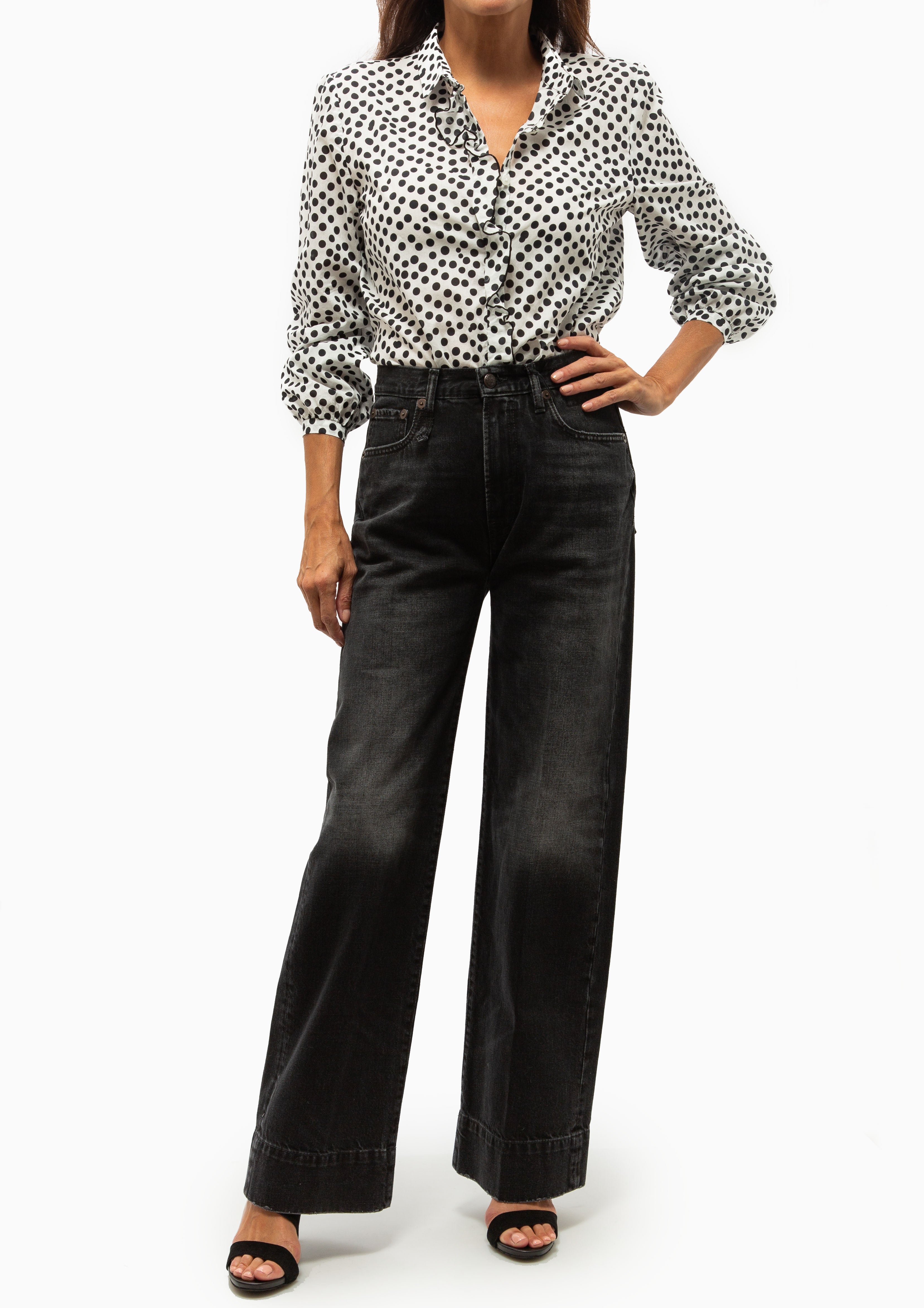 Ruffle Blouse | White/Allover Polka Dot