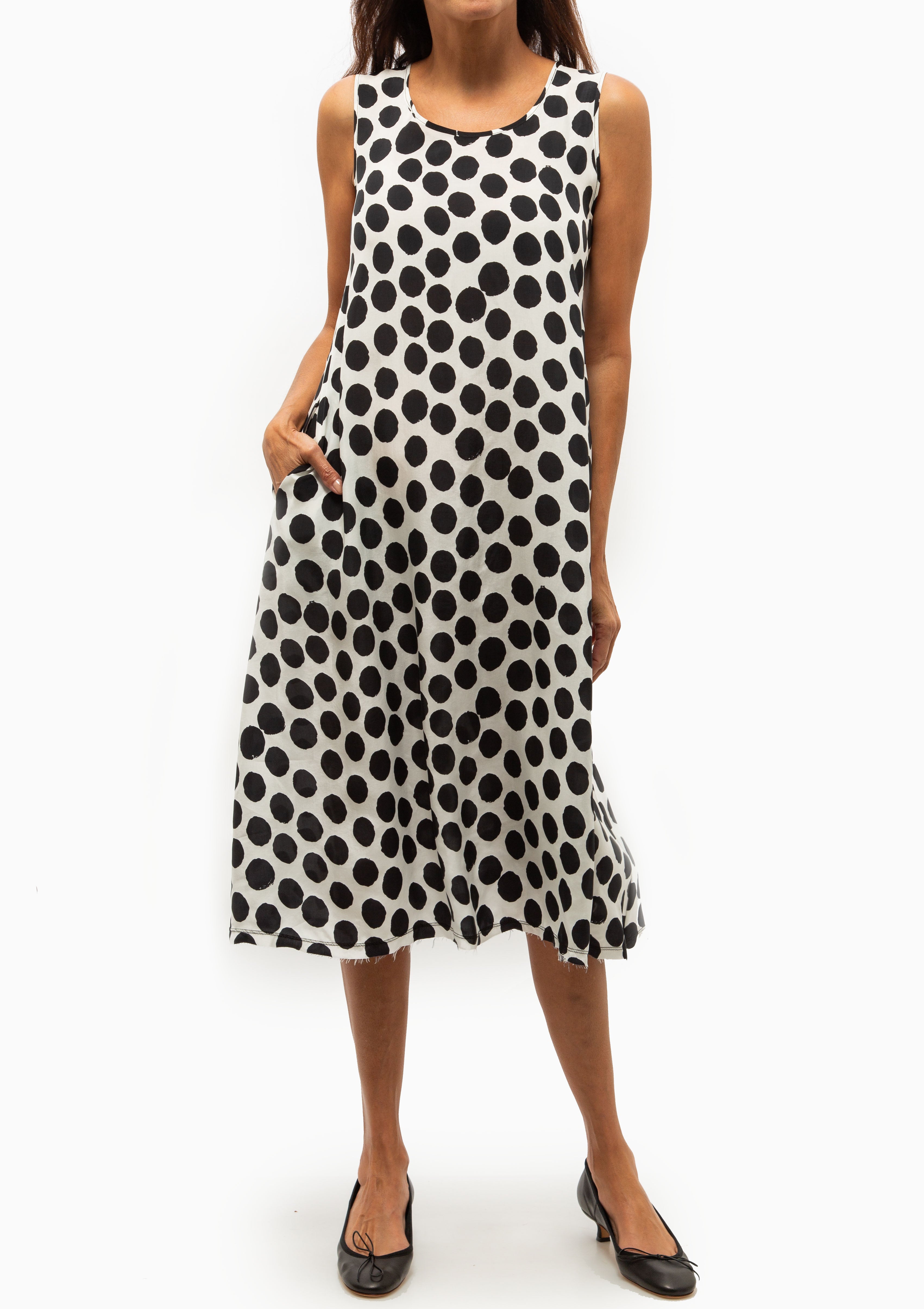 Sleeveless Midi | White/Large Black Polka Dot