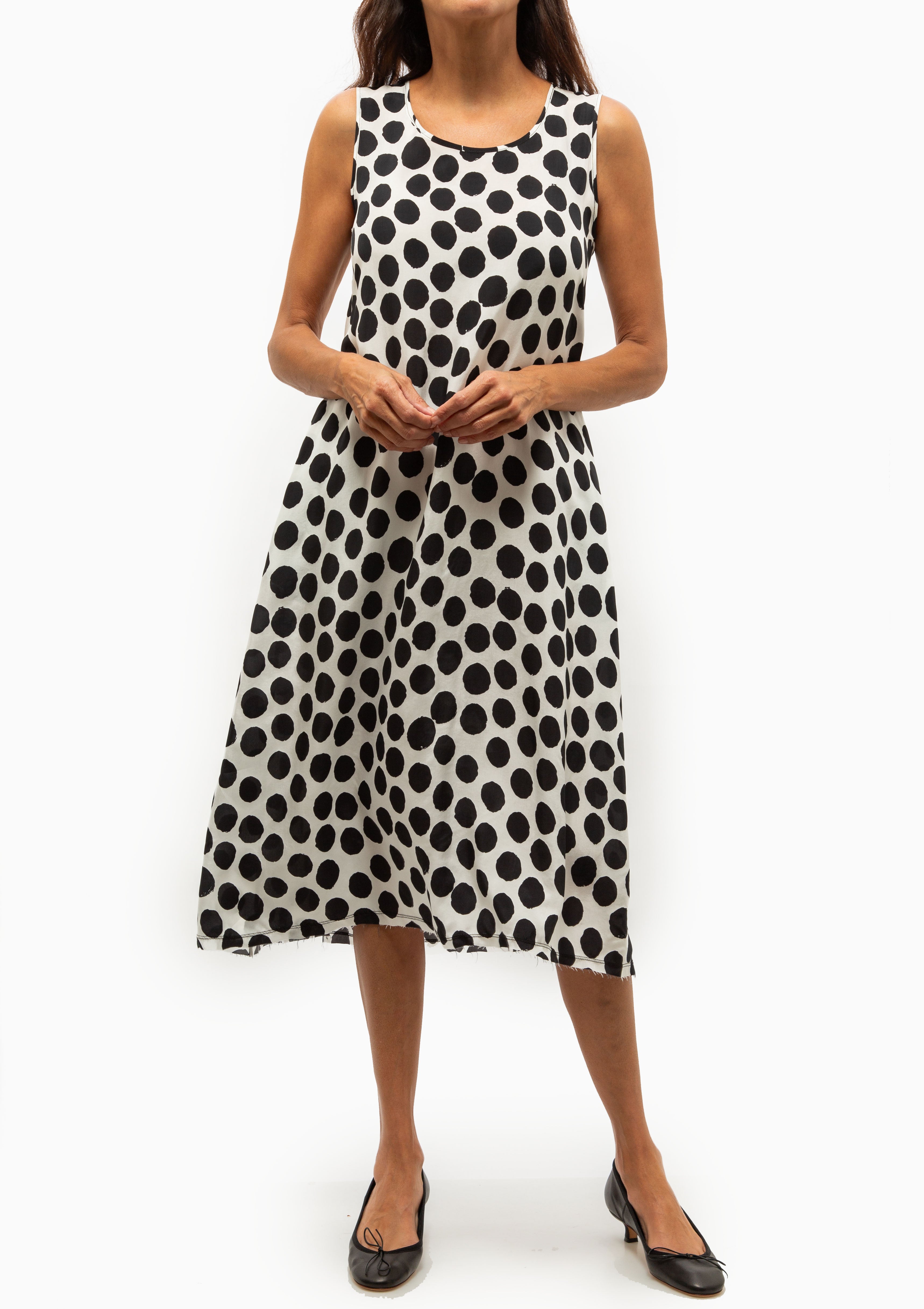 Sleeveless Midi | White/Large Black Polka Dot