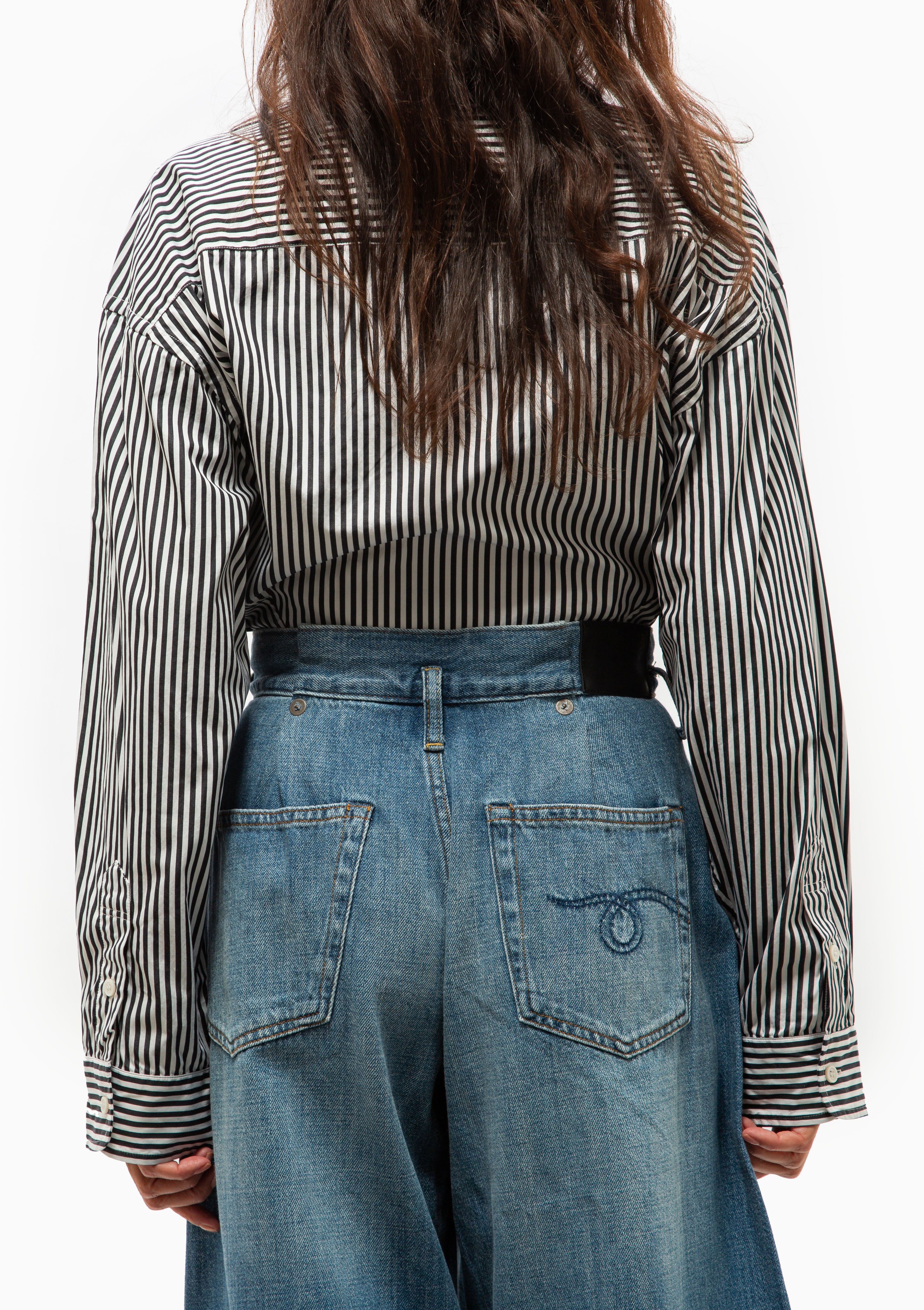 Split Hem Boyfriend Shirt | Black & White Stripe