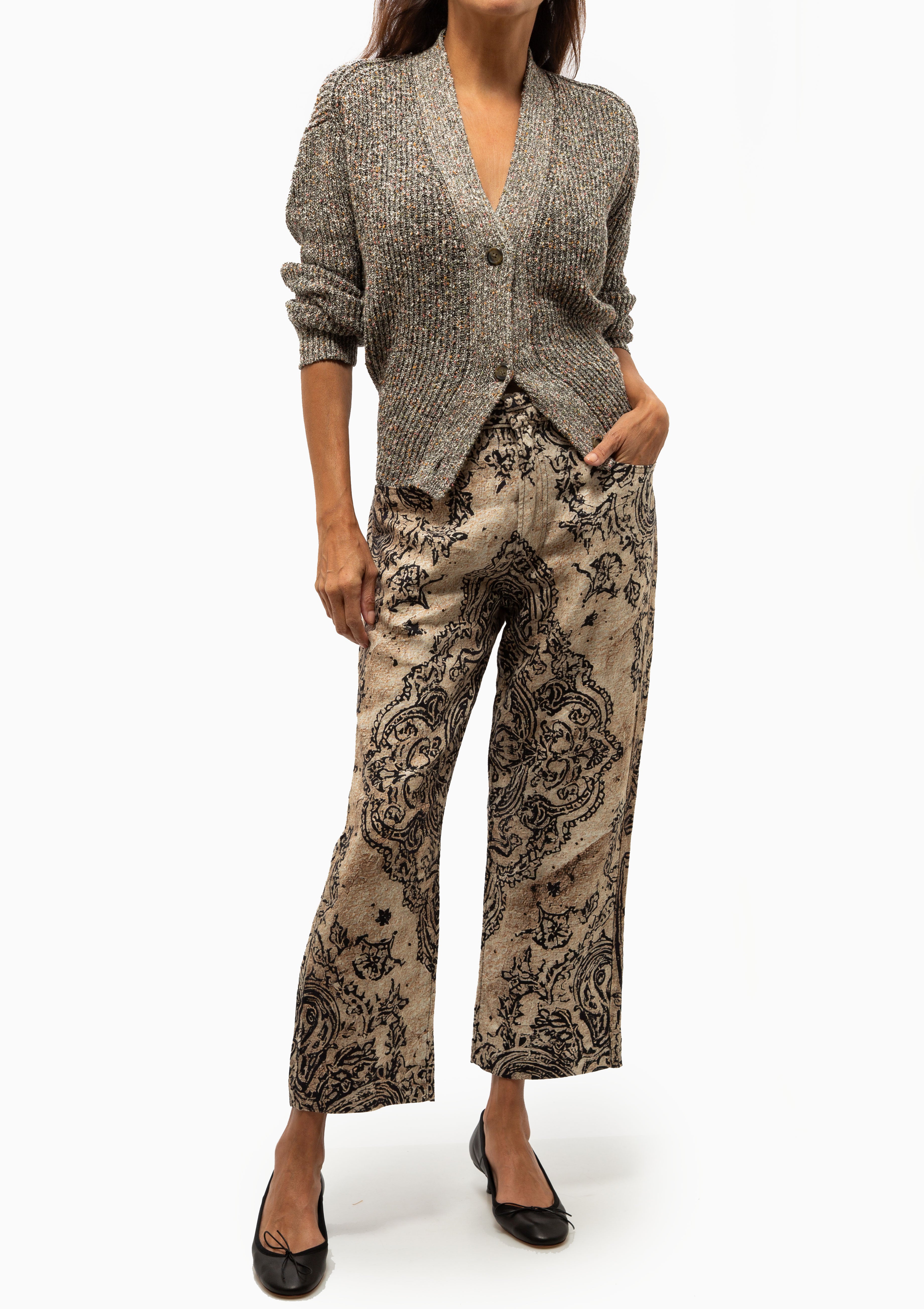 Split Hem Ribbed Cardigan | Grey Multi