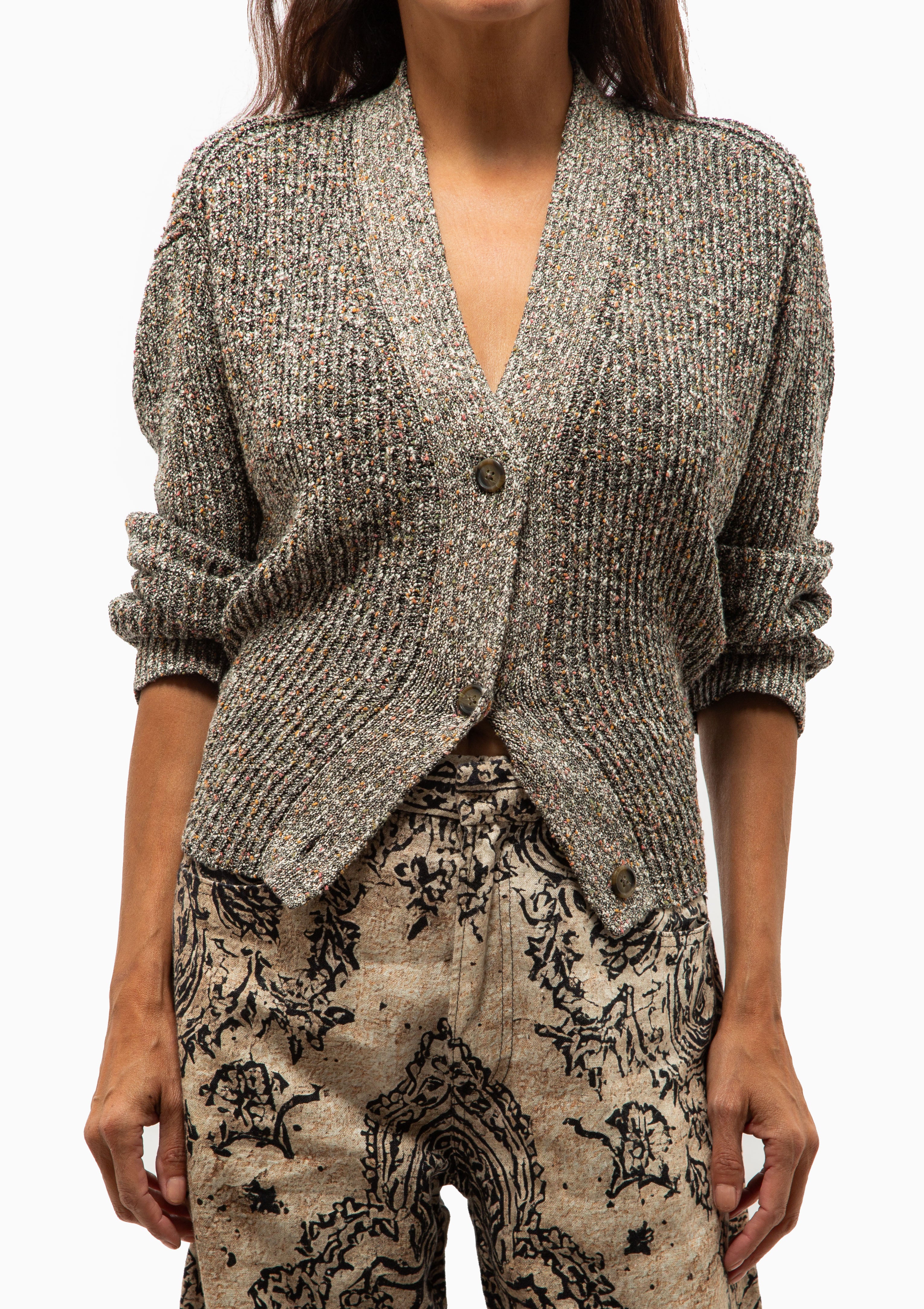 Split Hem Ribbed Cardigan | Grey Multi