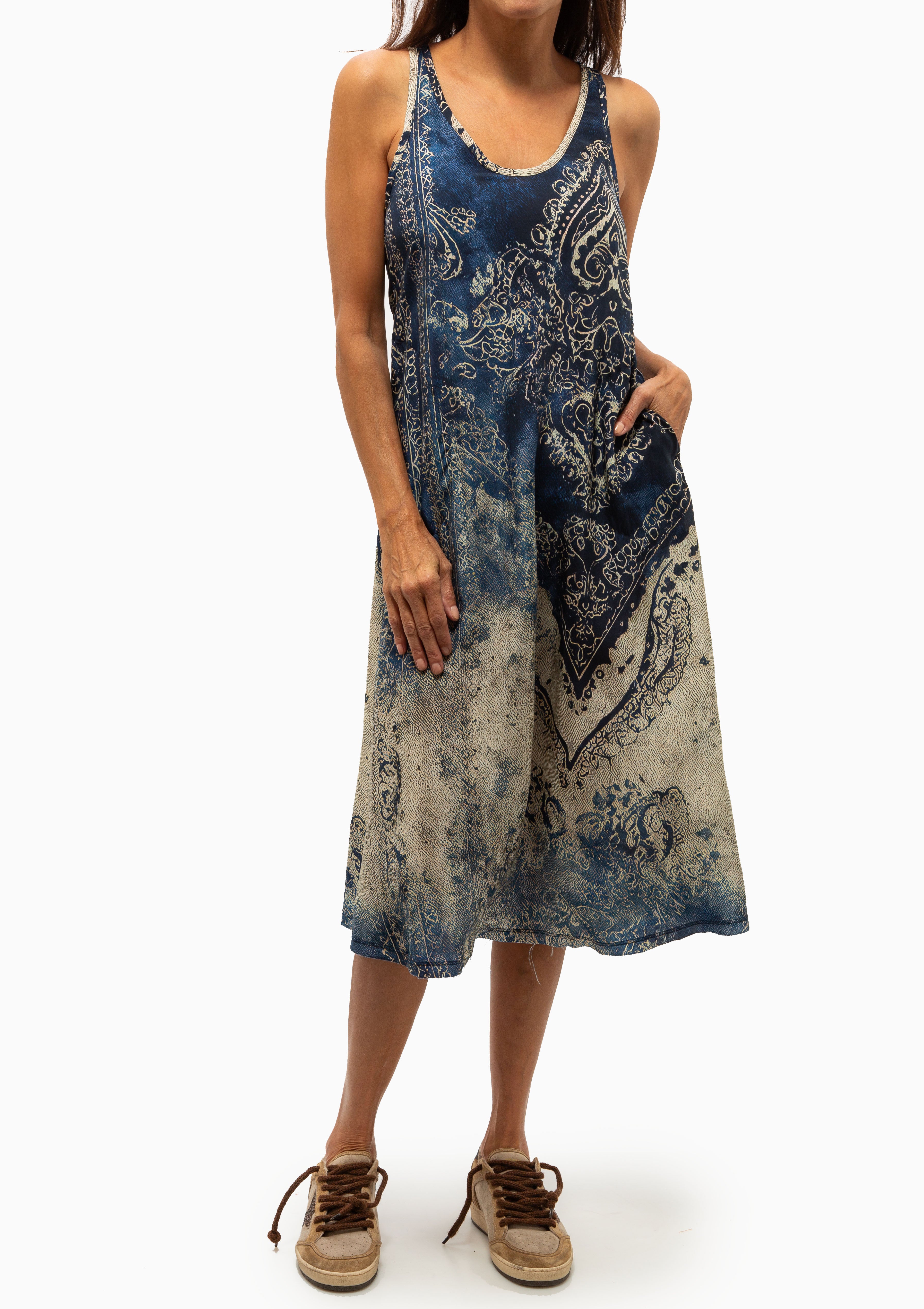 Tank Dress | Blue Distressed Medallion