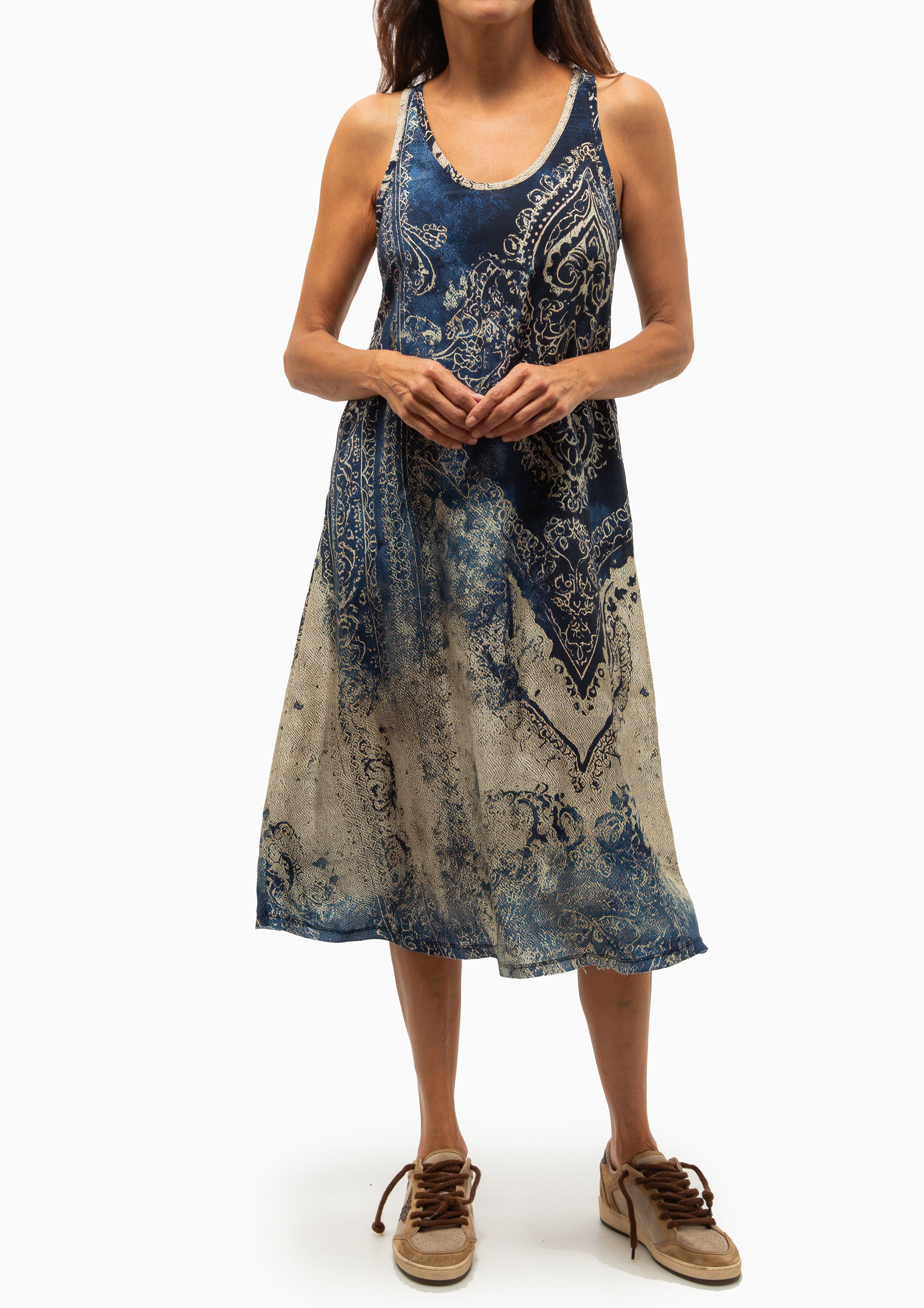 Tank Dress | Blue Distressed Medallion