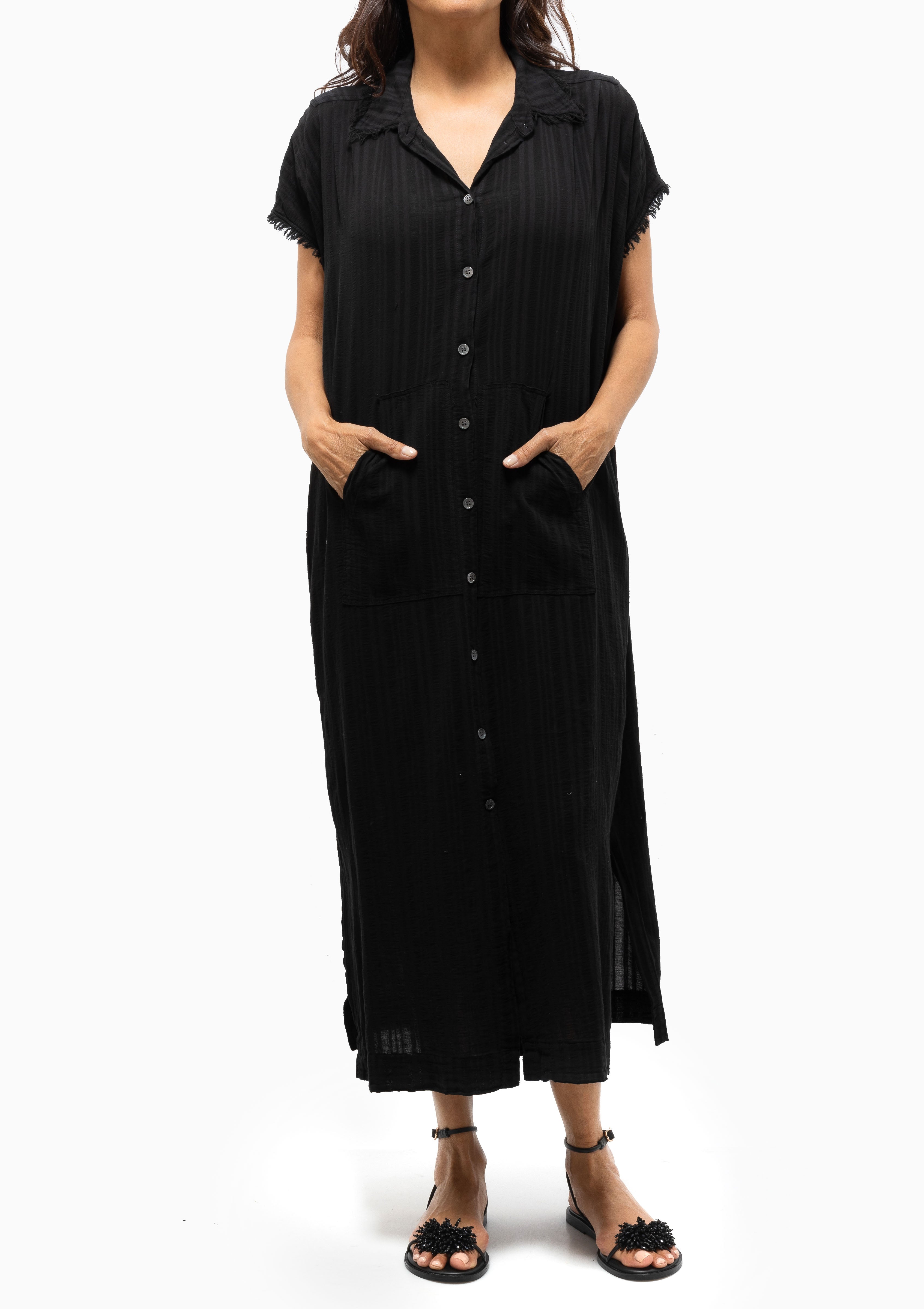 Cotton Medley SS Caftan | Black