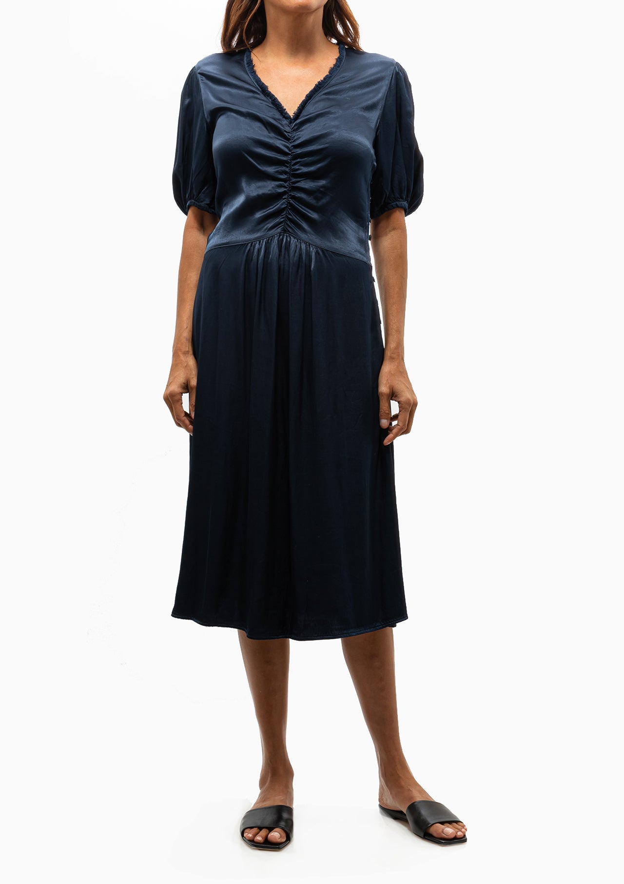 Matte & Pebble Satin Lagos Midi Dress | Midnight