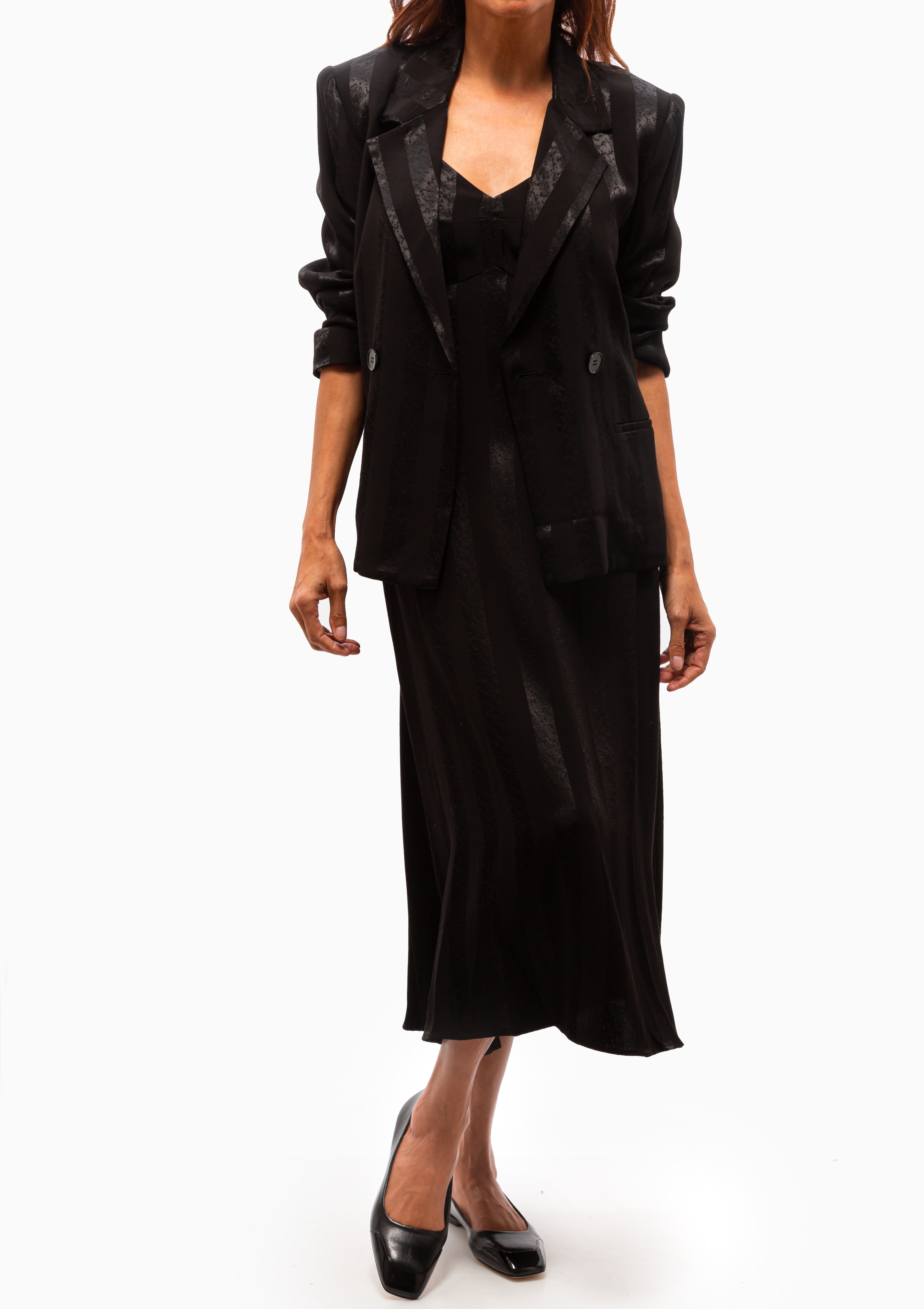 Satin Stripe Mahlia Blazer | Black