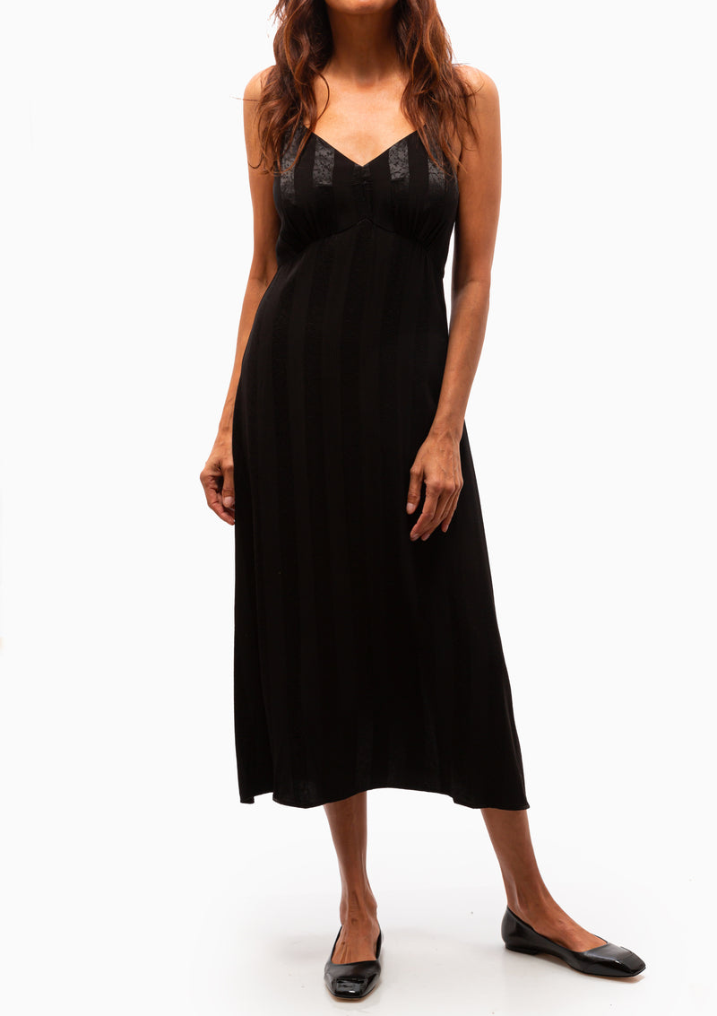 Satin Stripe Mona Midi Dress | Black