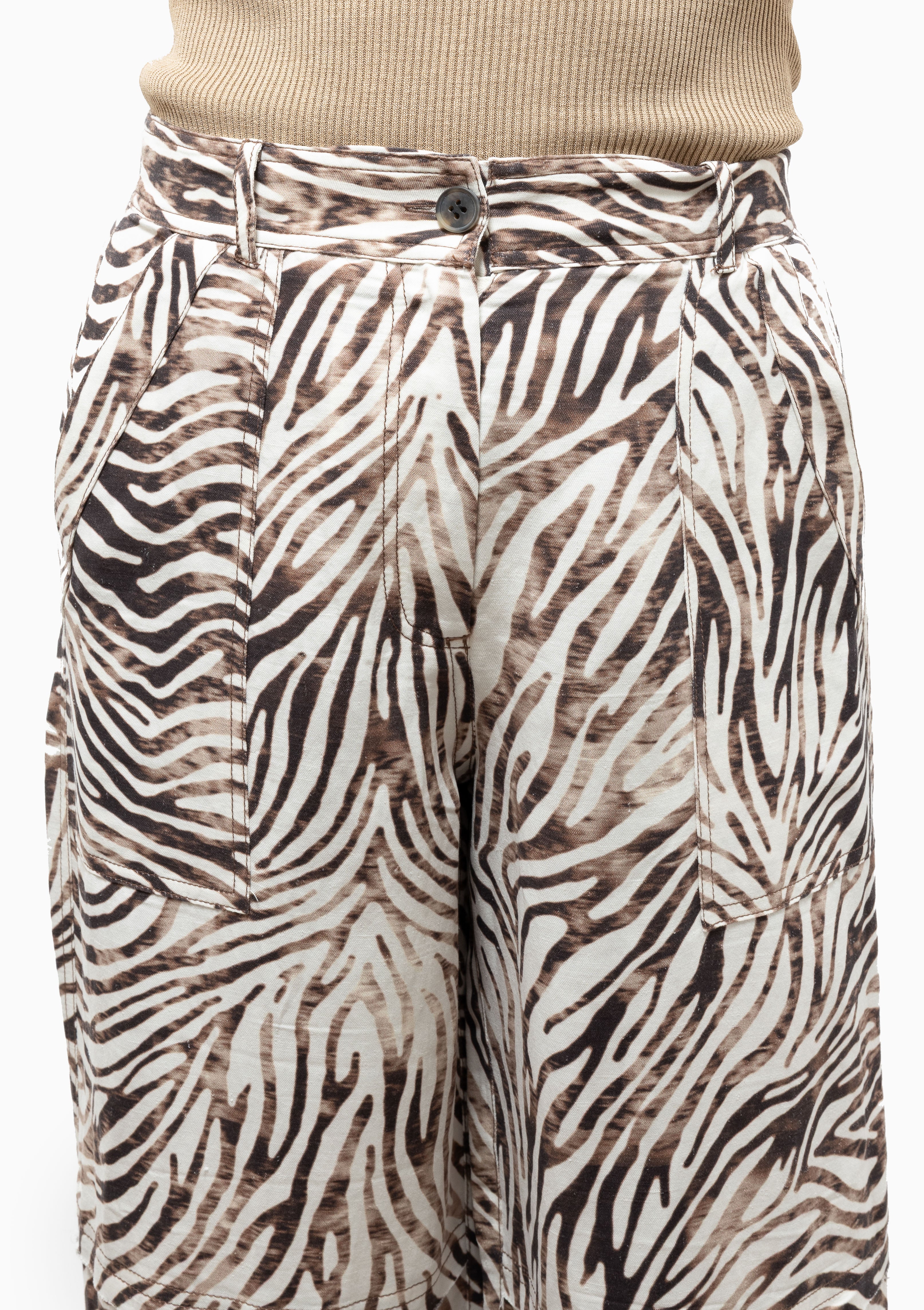 Silk Linen Print Pico Pant | Brown Zebra