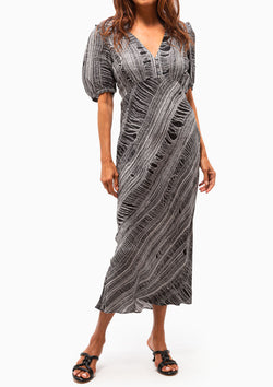 Silk Shred Print Bella Dress | Black and White