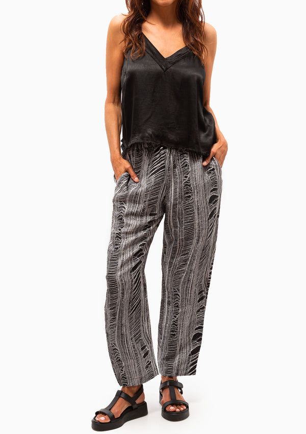 Silk Shred Print Fez Pant | Black and White