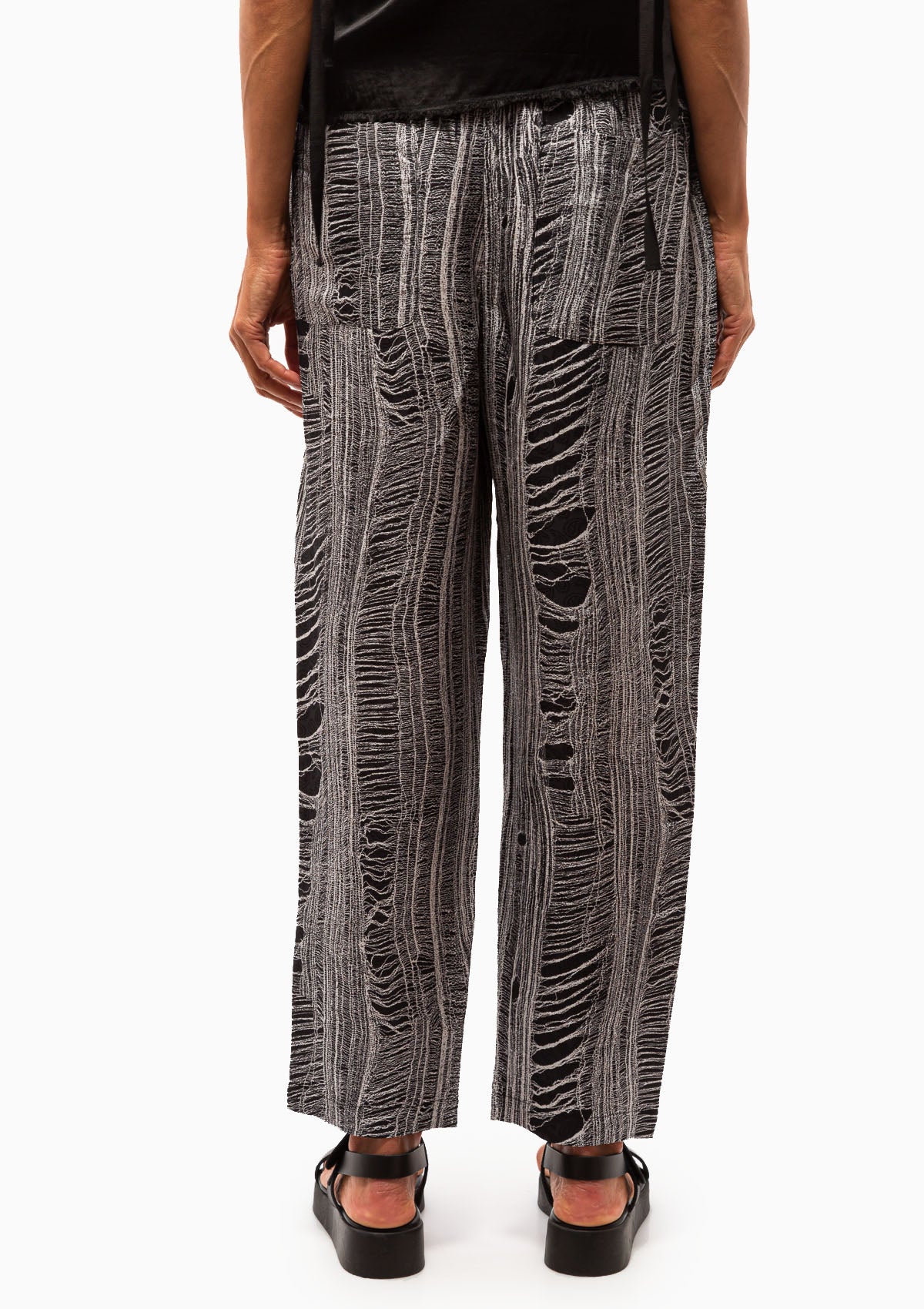 Silk Shred Print Fez Pant | Black and White