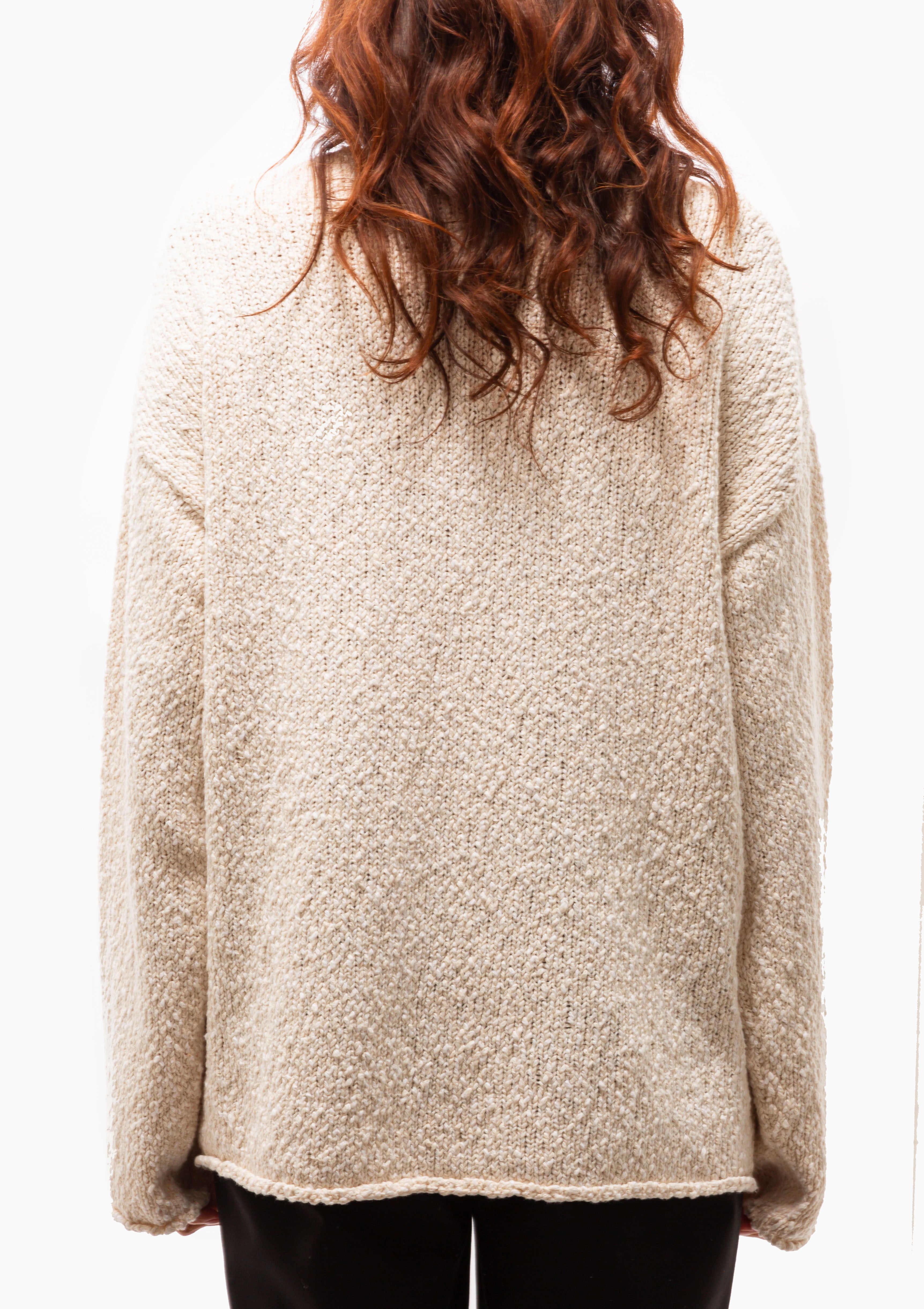 Boucle Knitted V-Neck Sweater | Cream