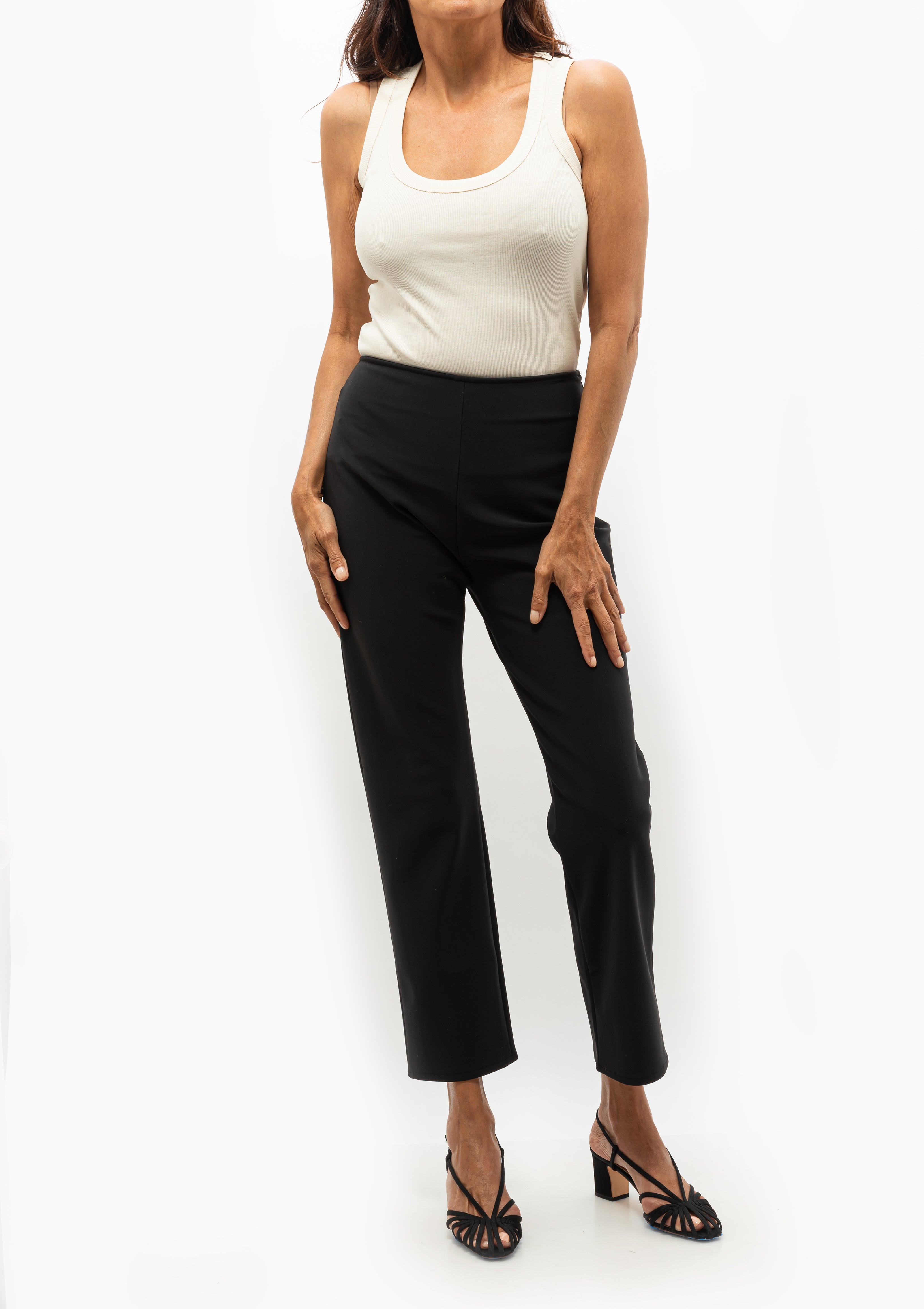 Fine Rib Scoop Neck Top | Cream