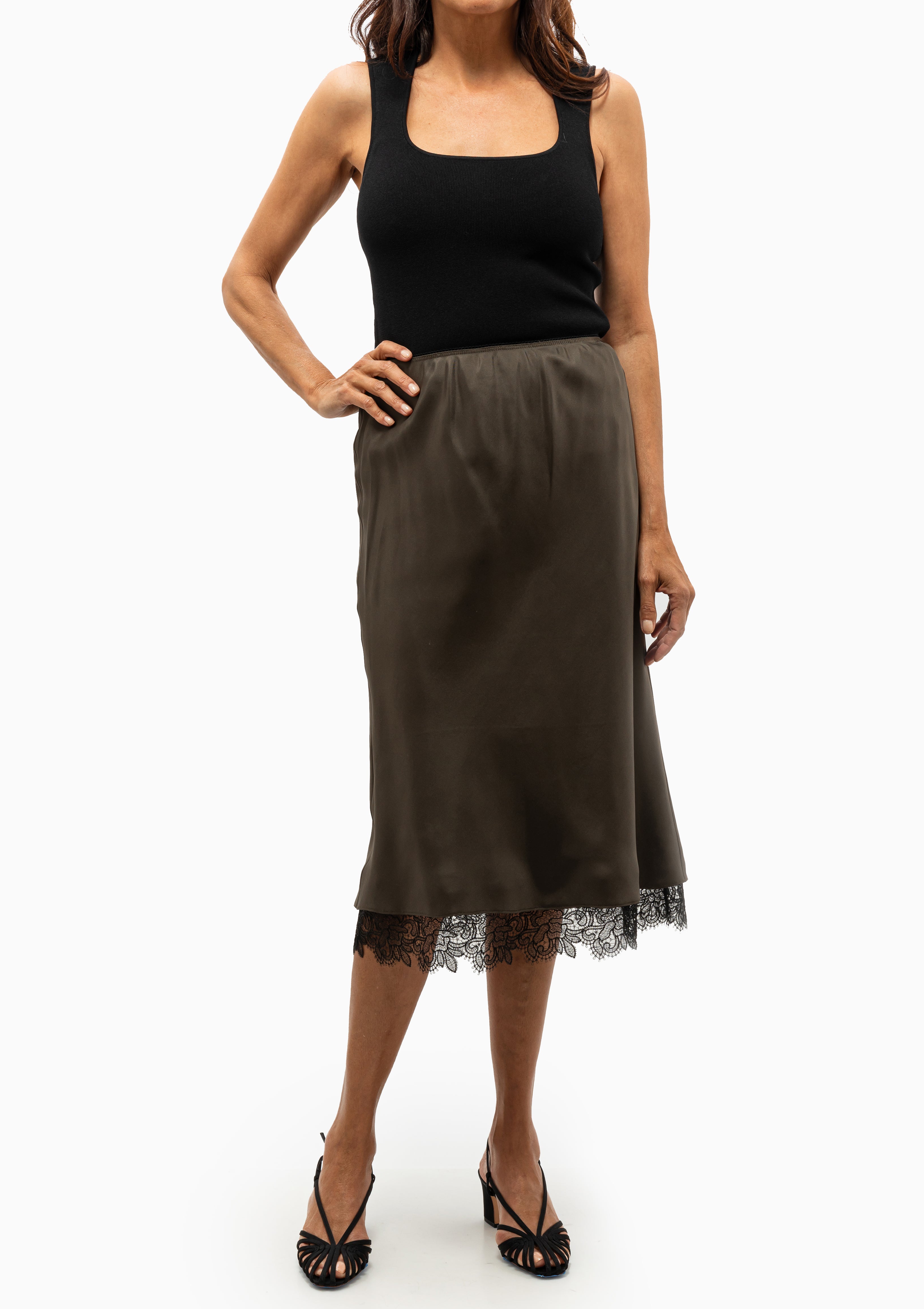 Lace Trimmed Silk Skirt | Earth