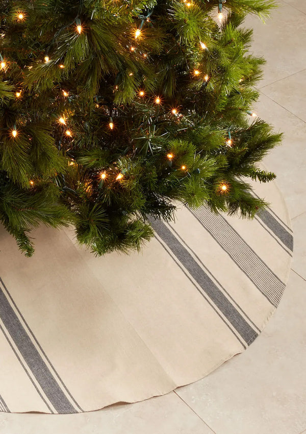 Rustic Banded Christmas Tree Skirt | Navy