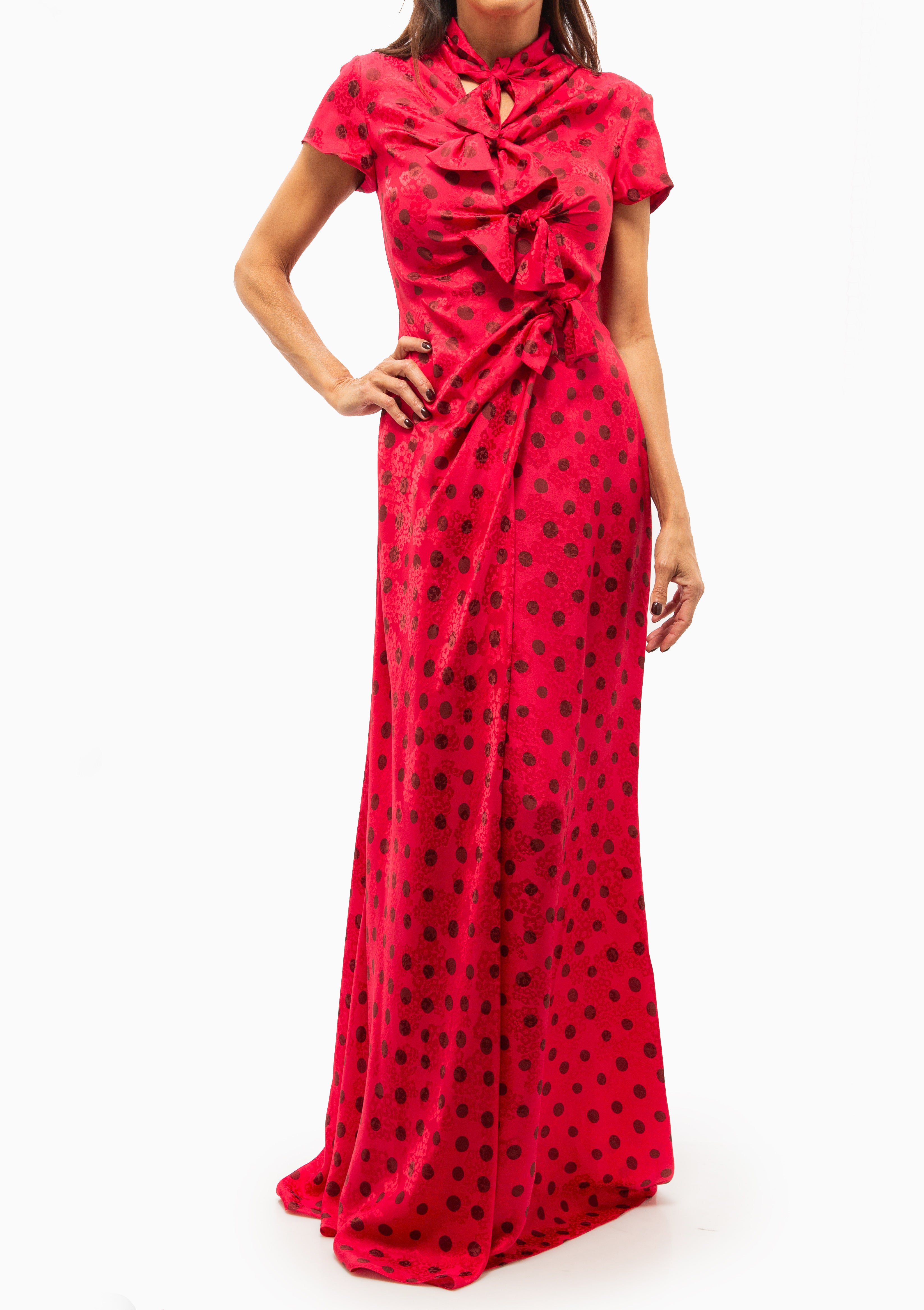 Kelly Long Dress | Raspberry Polka Dot