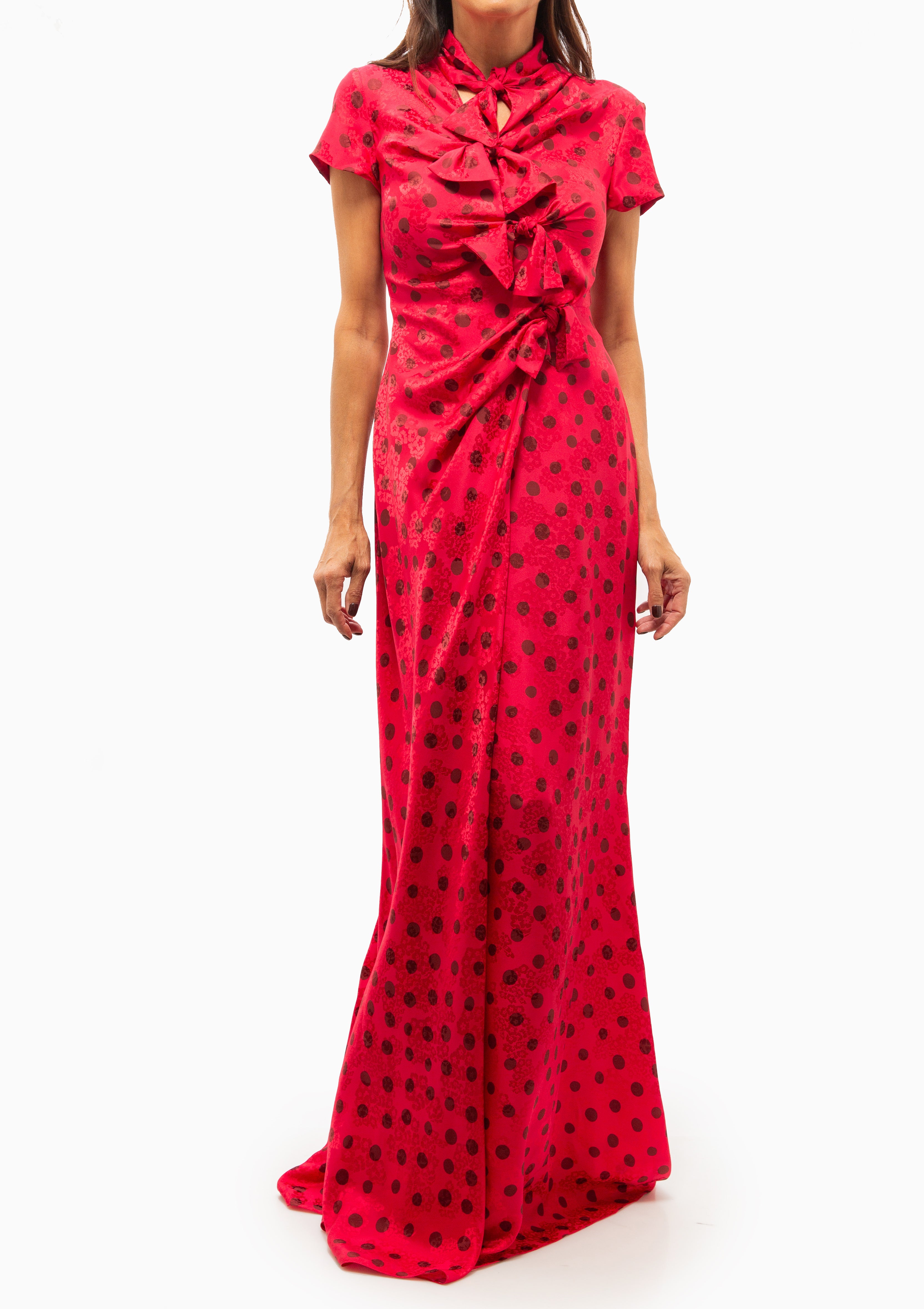 Kelly Long Dress | Raspberry Polka Dot