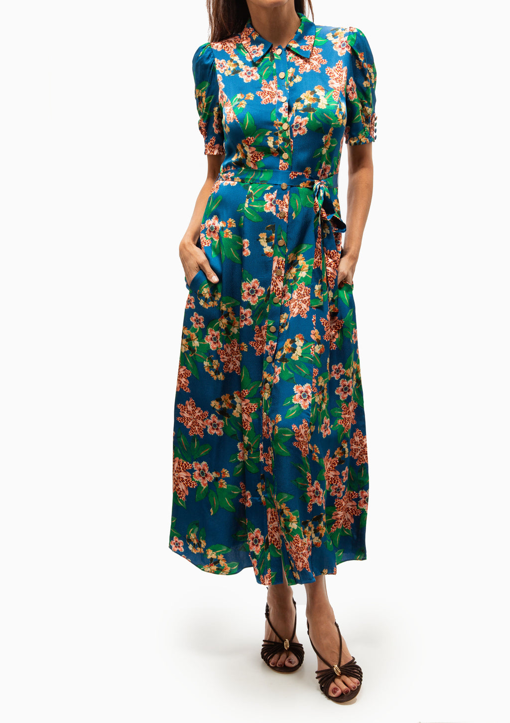 Saloni Women's Vanessa-d Silk Shirt Dress - Blue - Size 12