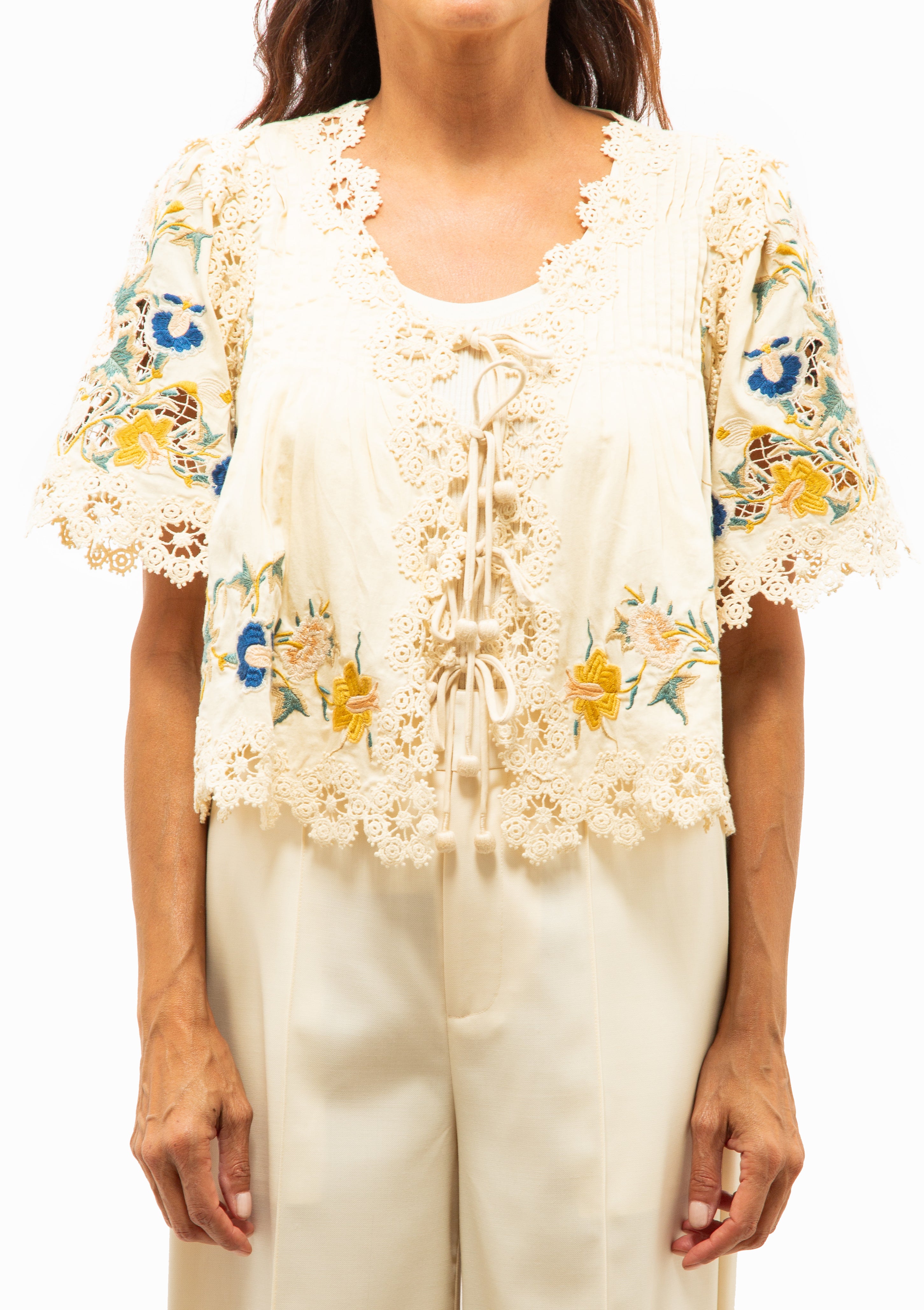 Adonna Embroidered Top | Cream