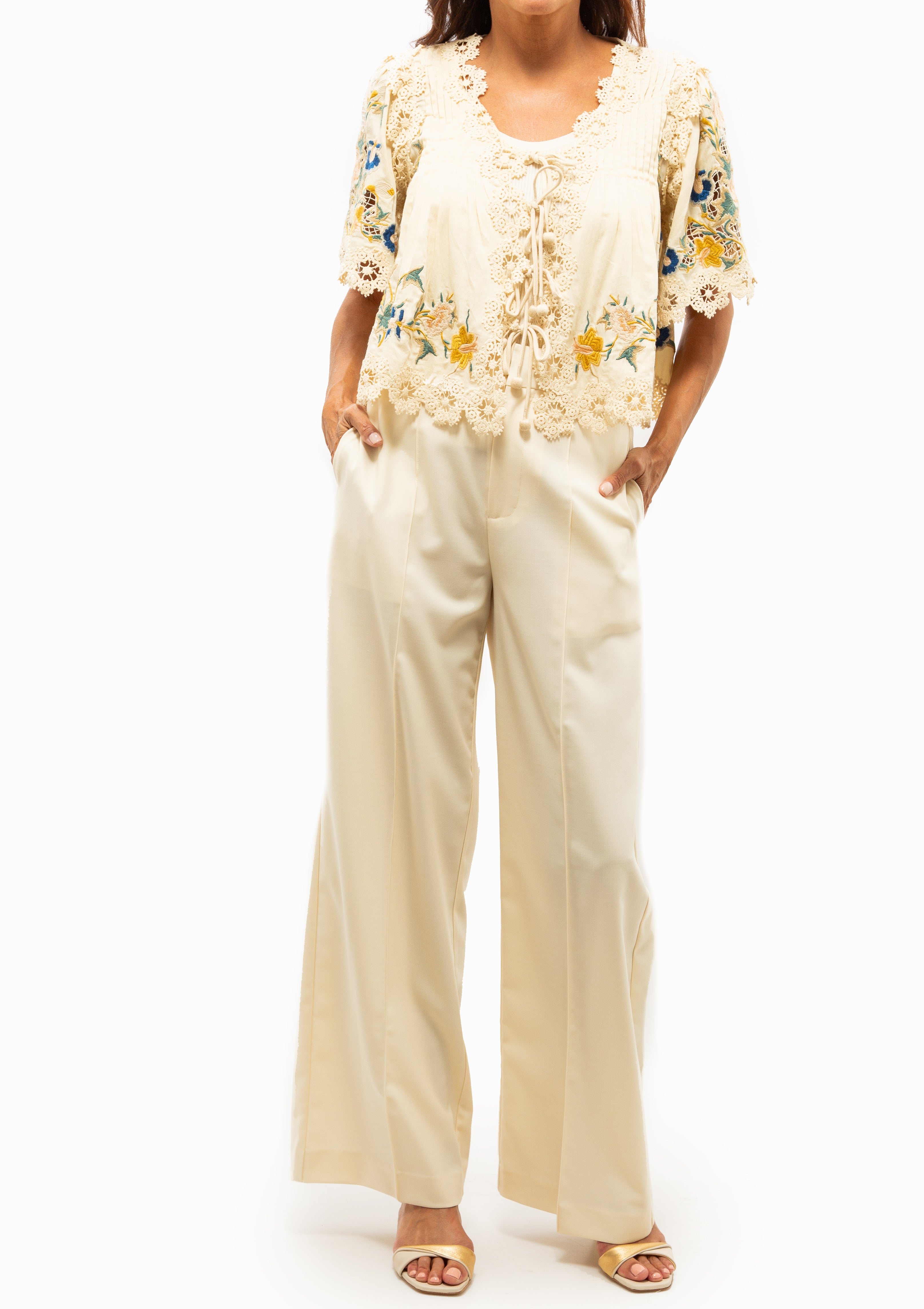 Adonna Embroidered Top | Cream