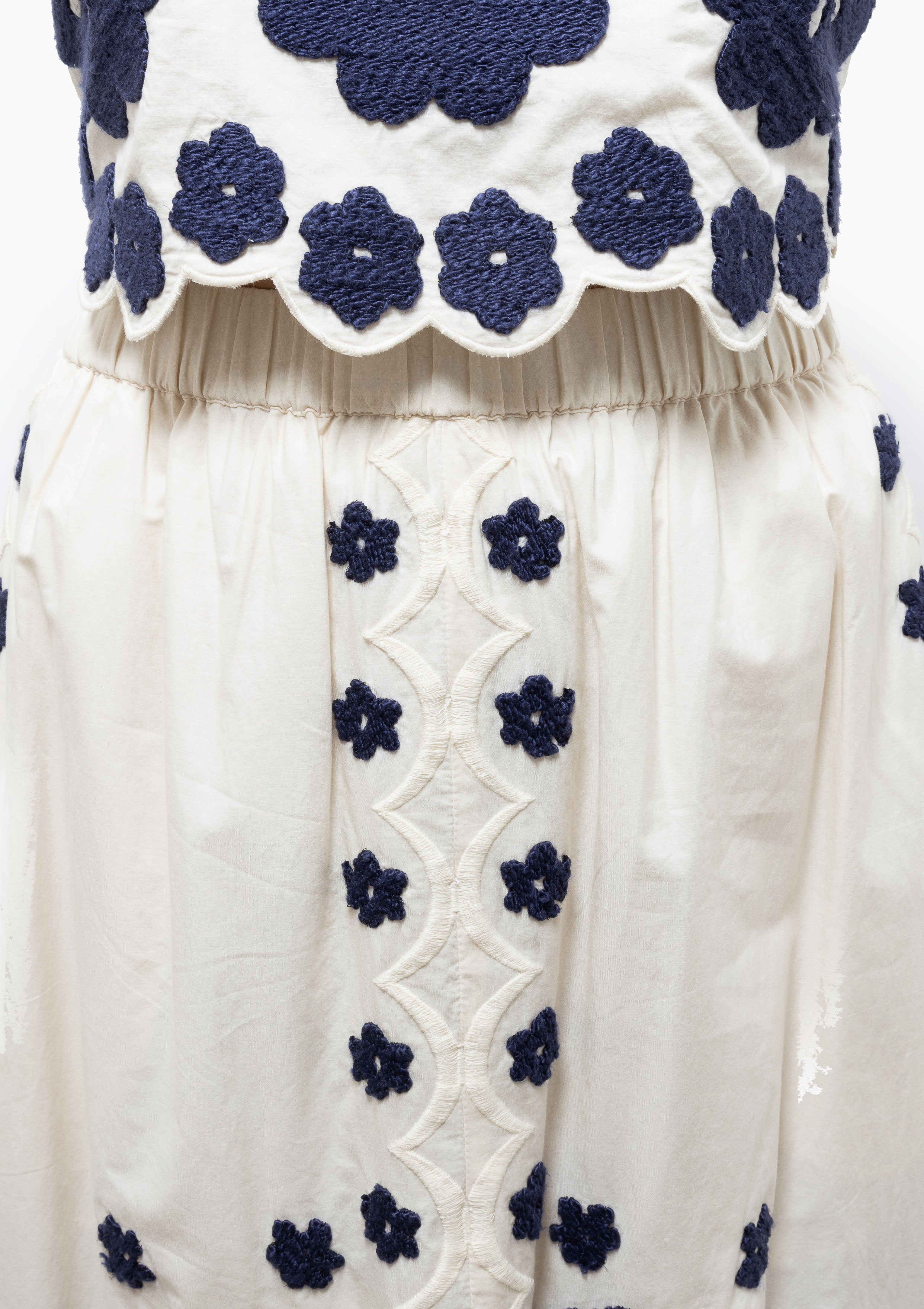 Catrine Applique Midi Scallop Skirt | Blue